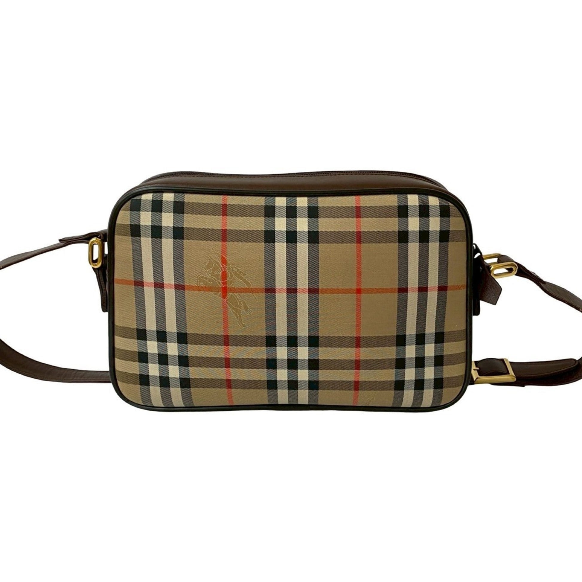 Burberry Red Color Pochette Shoulder Bag Leather Canvas Black