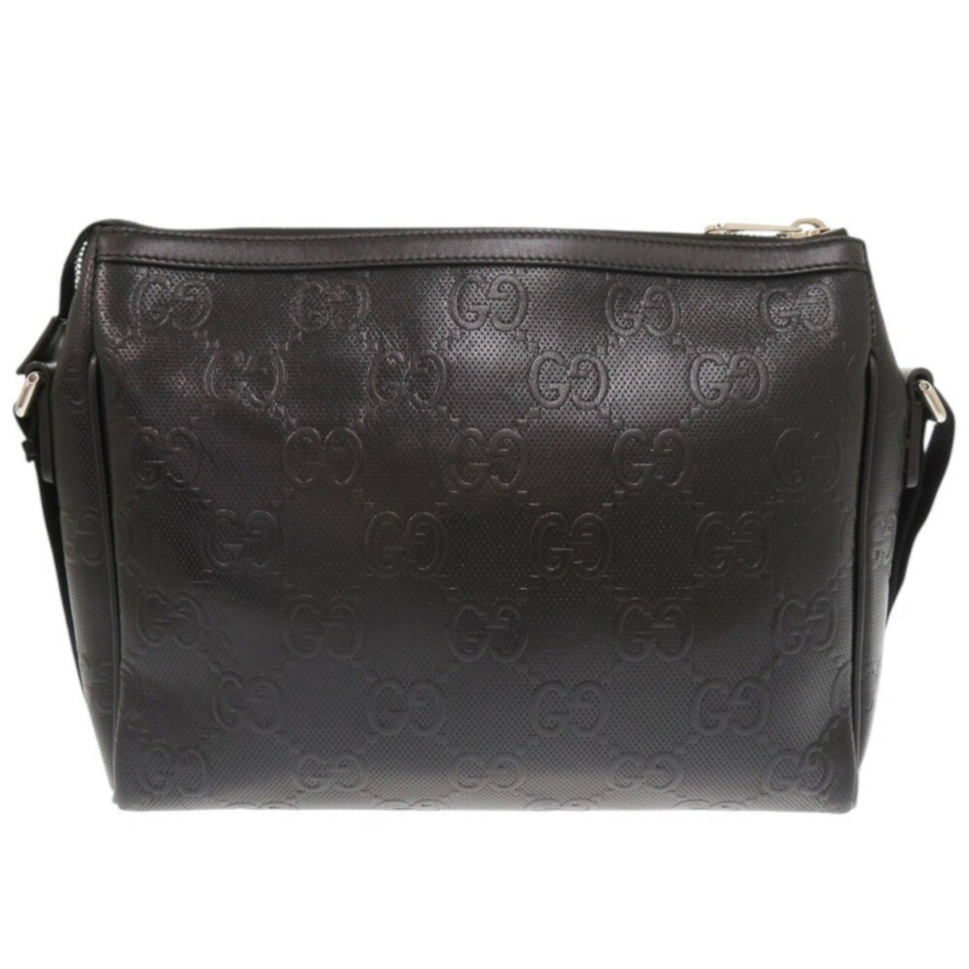 Gucci Black Gg Leather Embossed Leather Messenger Bag Shoulder Bag