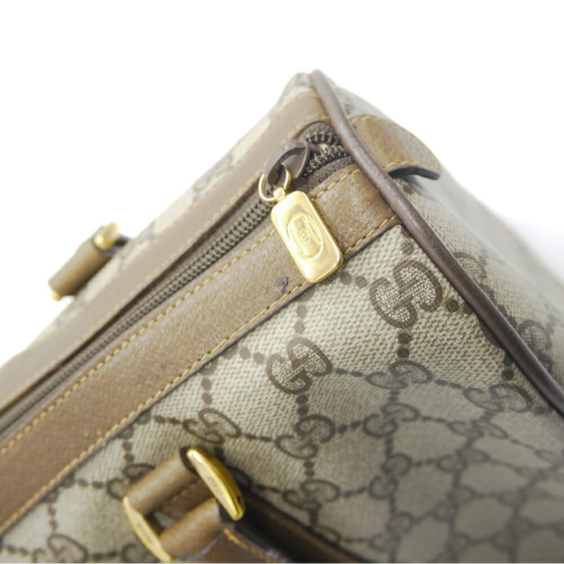 Gucci Beige Pvc Leather Boston Bag
