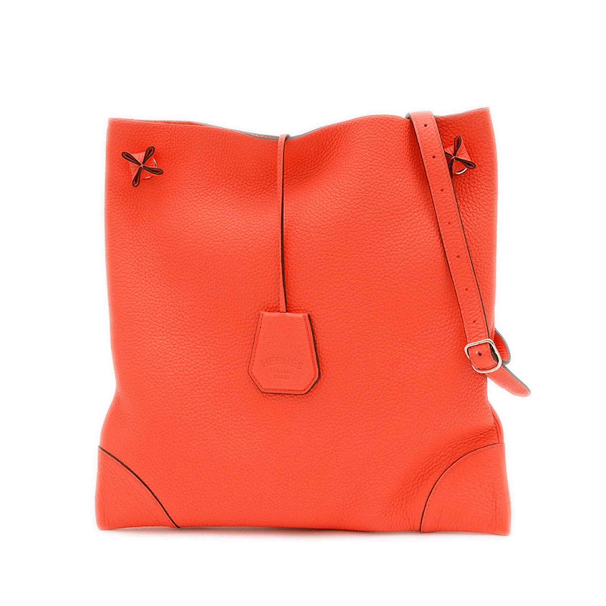 Hermes Taurillon Clemence Shoulder Bag Leather Orange Shoulder Bag 8