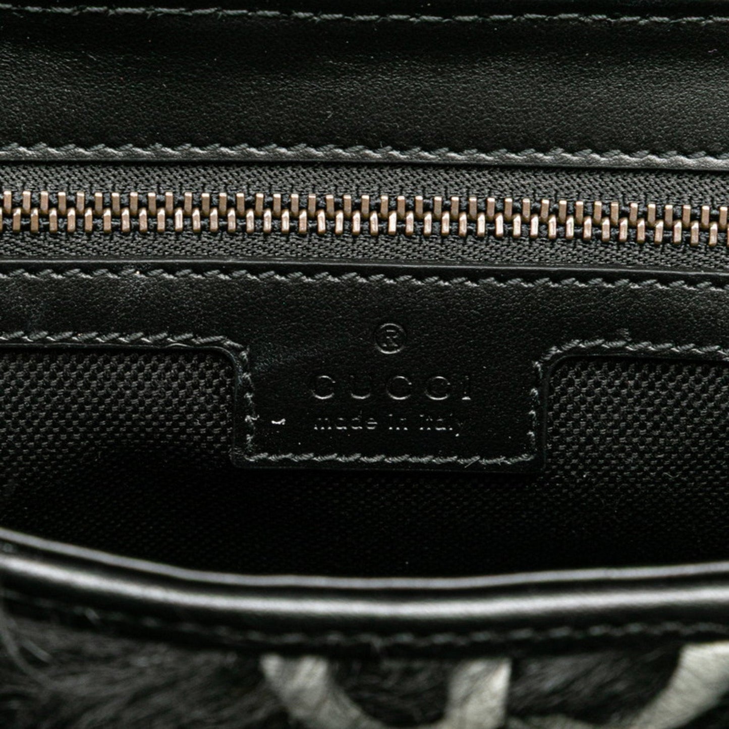 Gucci Black White Faux Fur Leather Handbag Shoulder Bag