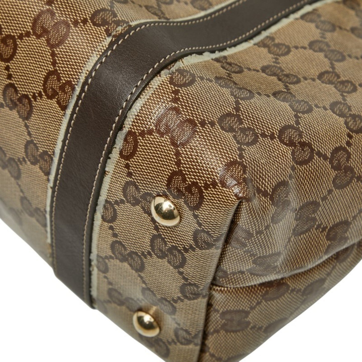Gucci Gg Crystal Beige Brown Pvc Leather Tote Bag