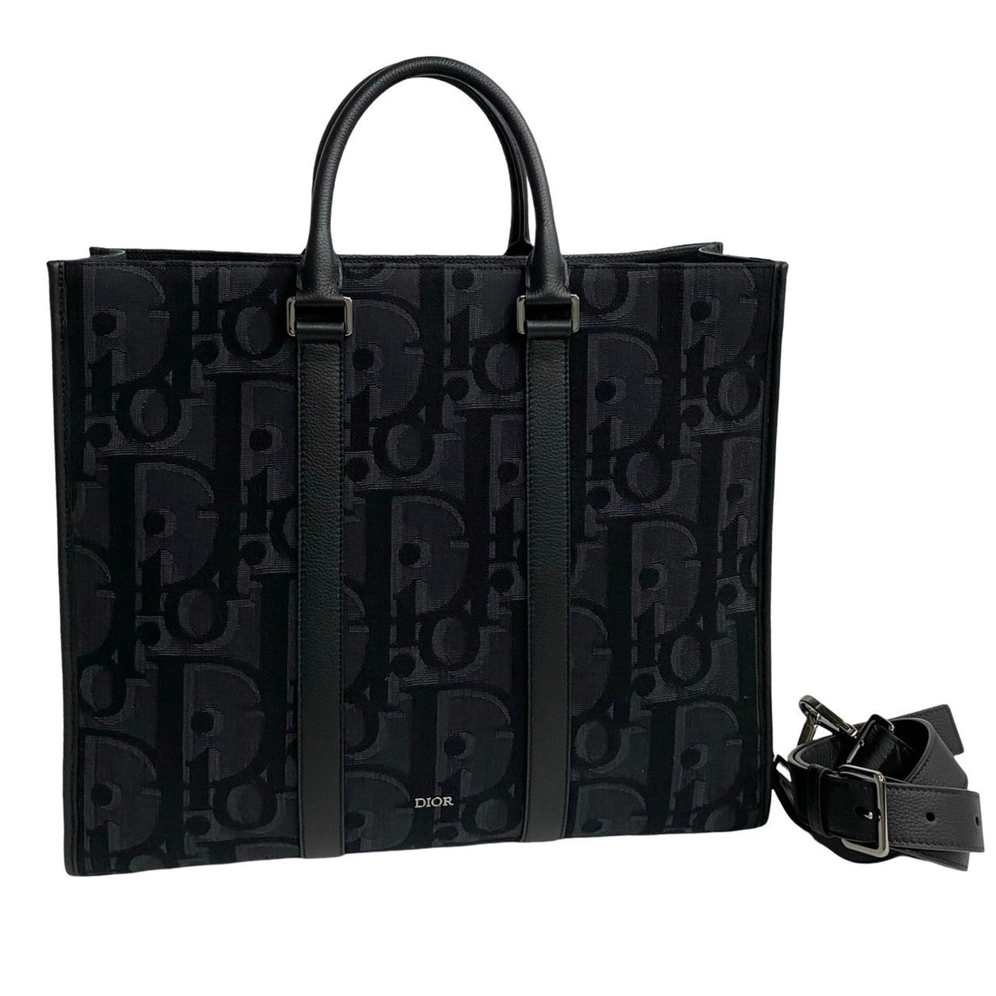 Dior Handbag Christian Tote Bag Leather Canvas Black Canvas Tote Bag