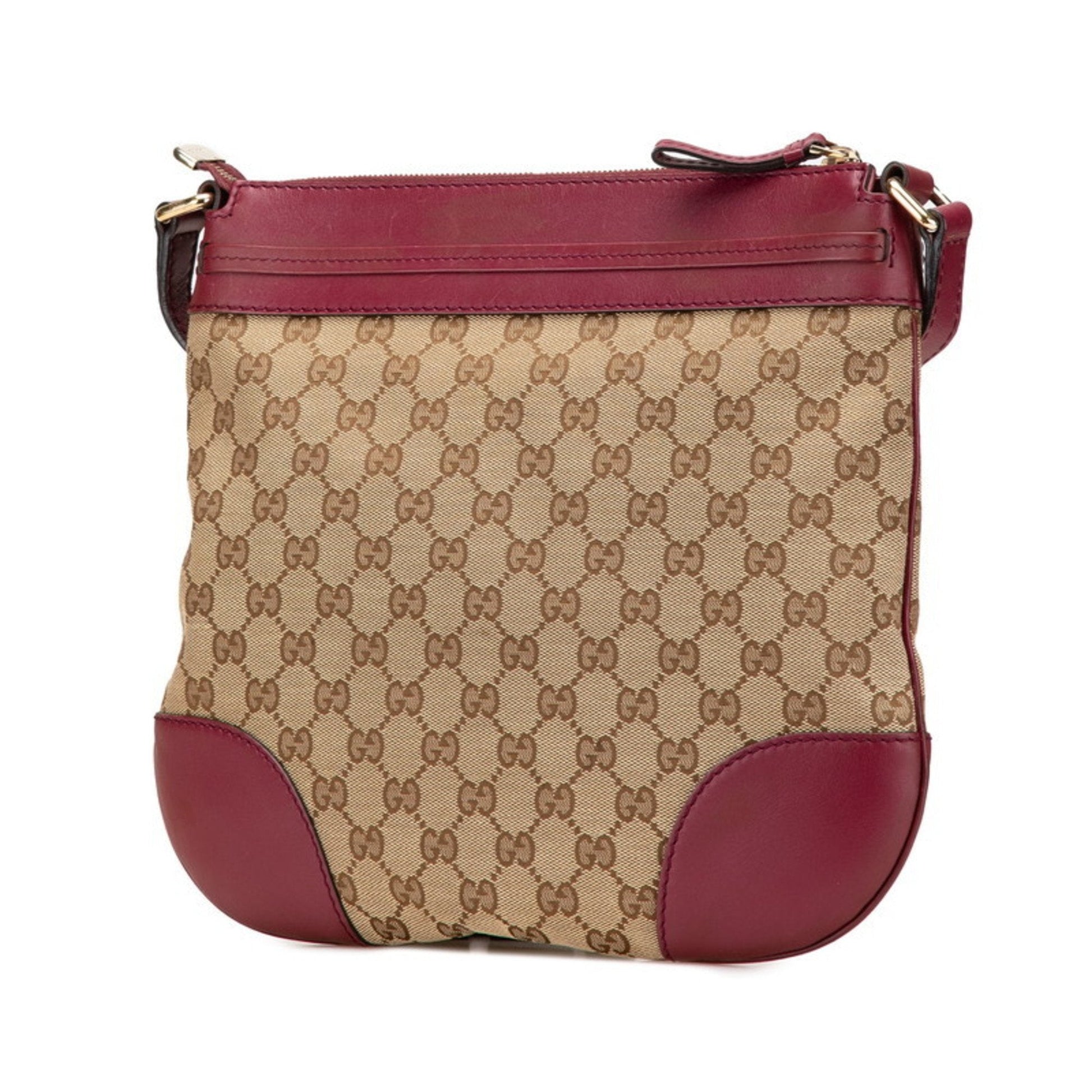 Gucci Beige Wine Canvas Leather Shoulder Bag