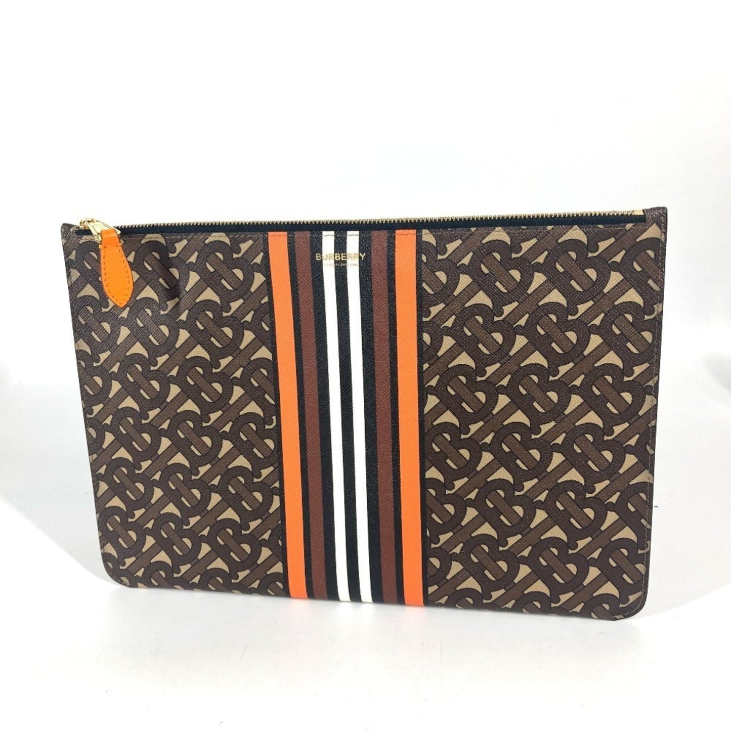 Burberry Clutch Bag Pouch Leather Brown Orange