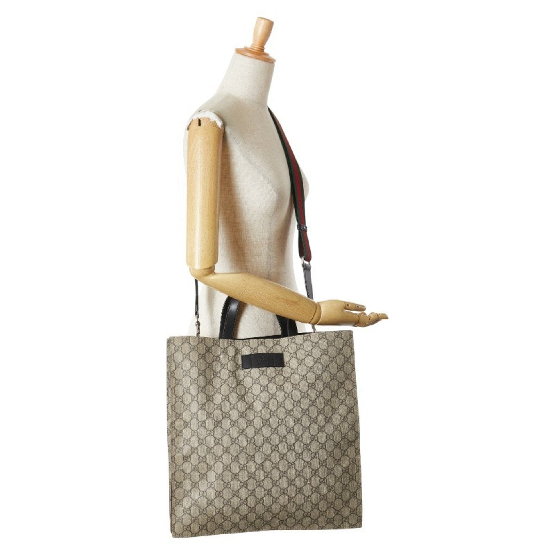 Gucci Beige Black Pvc Leather Shoulder Bag Tote Bag