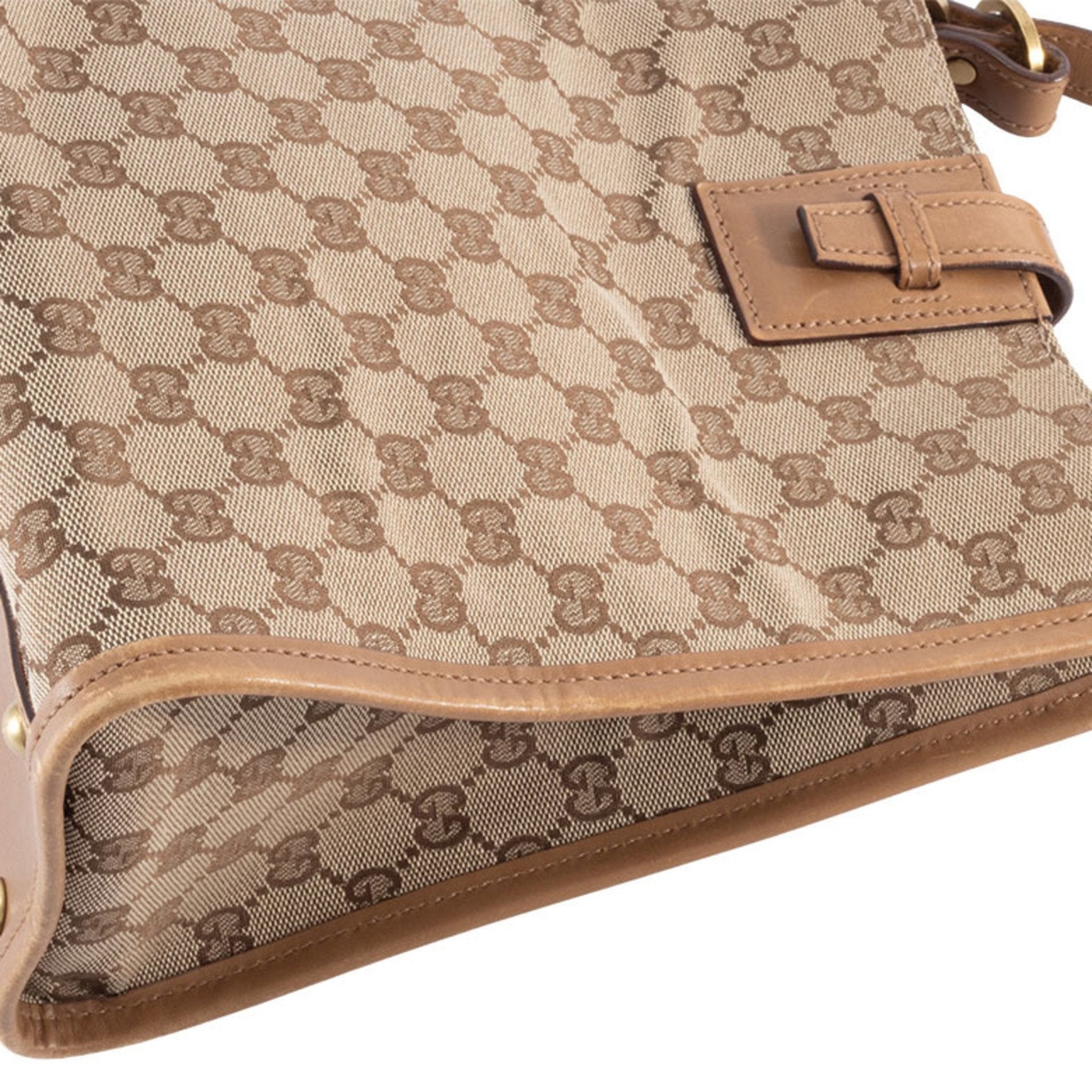Gucci Gg Canvas Beige Brown Gg Canvas Leather Shoulder Bag