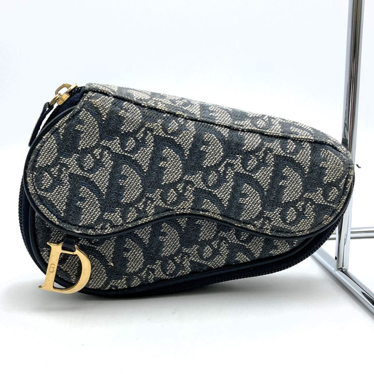 Dior Handbag Christian Pouch Canvas Blue Navy Satchel Bag