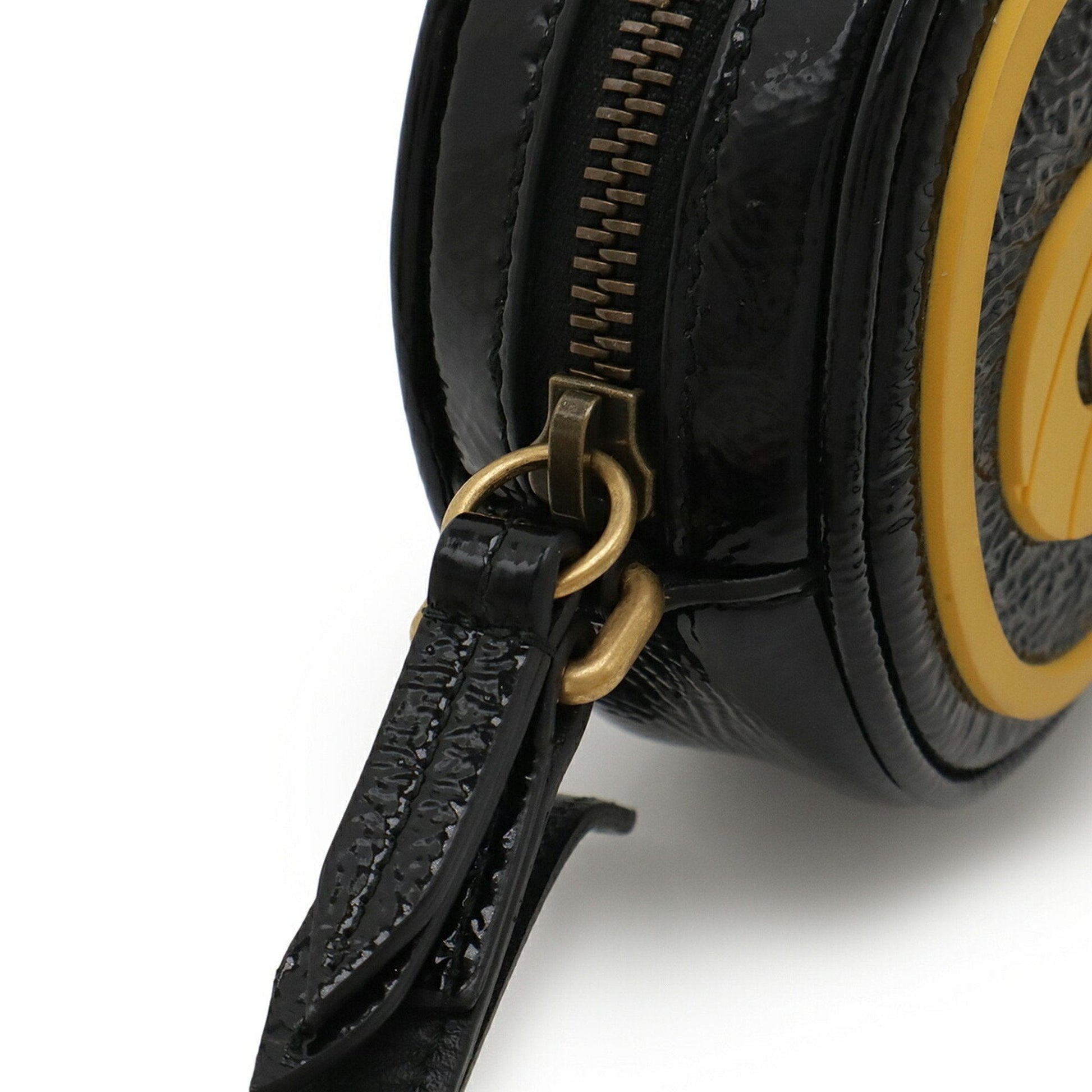 Gucci Black Yellow Patent Leather Rubber Pochette Shoulder Bag