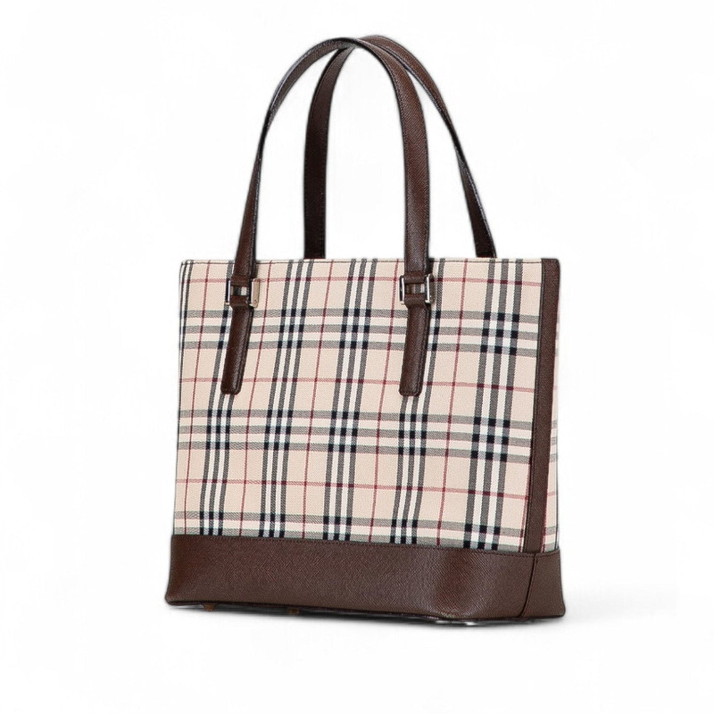 Burberry Tote Bag Leather Canvas Brown