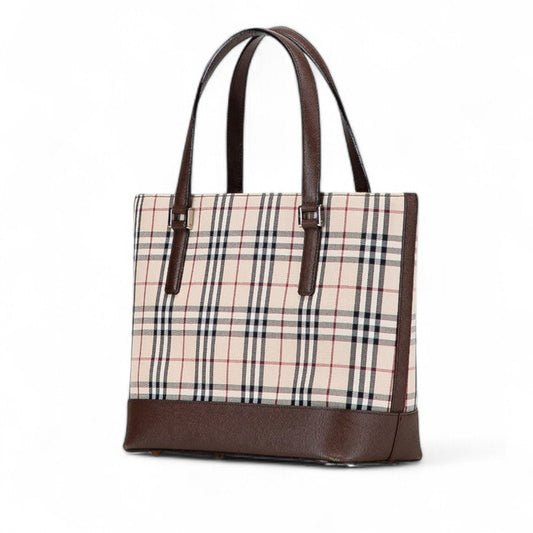 Burberry Tote Bag Leather Canvas Brown