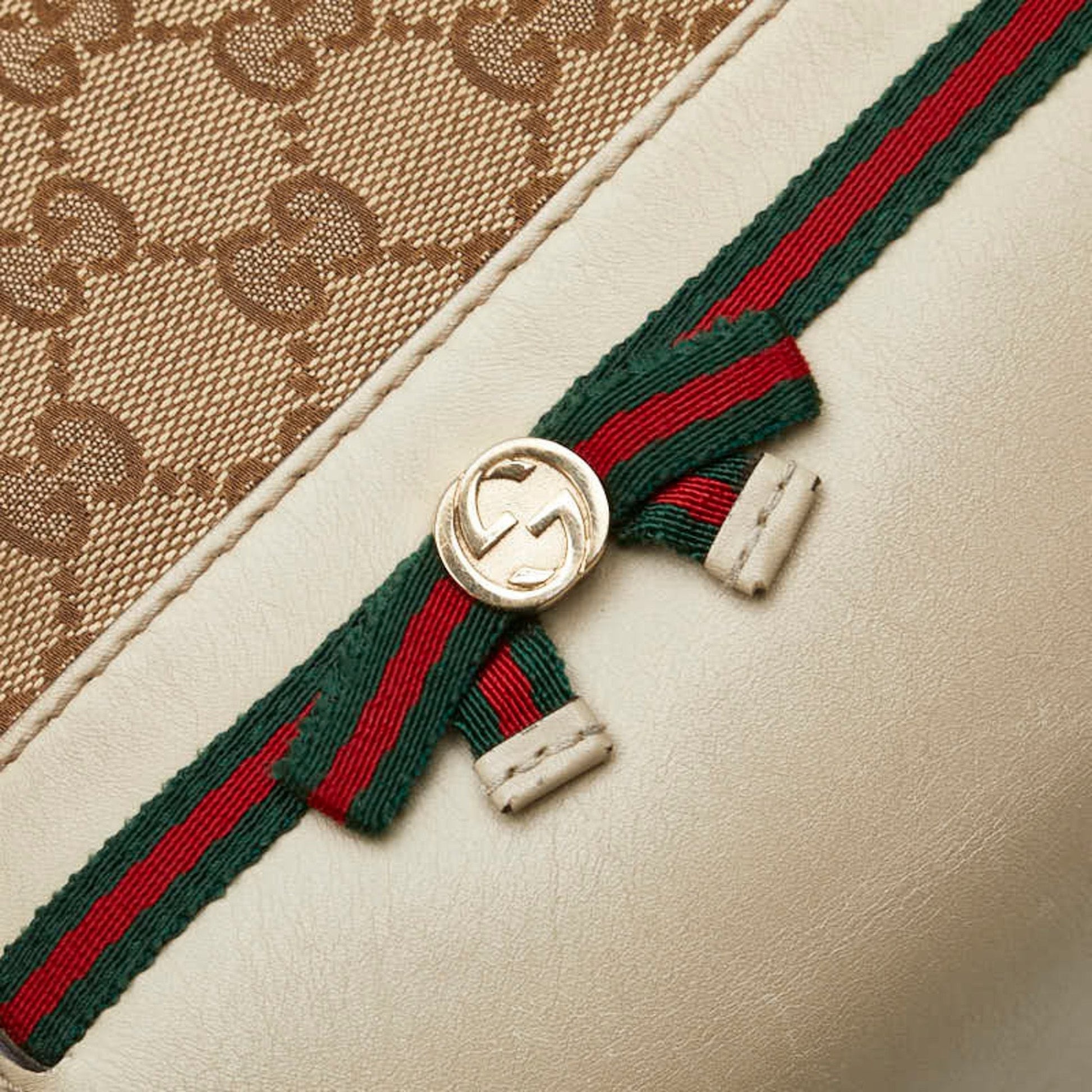 Gucci Gg Canvas Beige Gg Canvas Leather Shoulder Bag Tote Bag