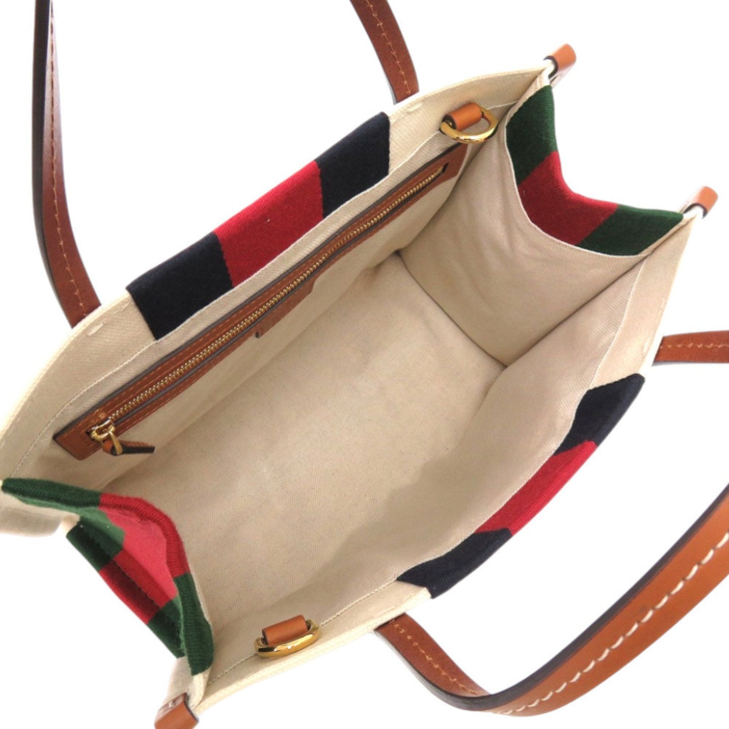 Gucci Sherry Line Navy Red Color White Canvas Tote Bag