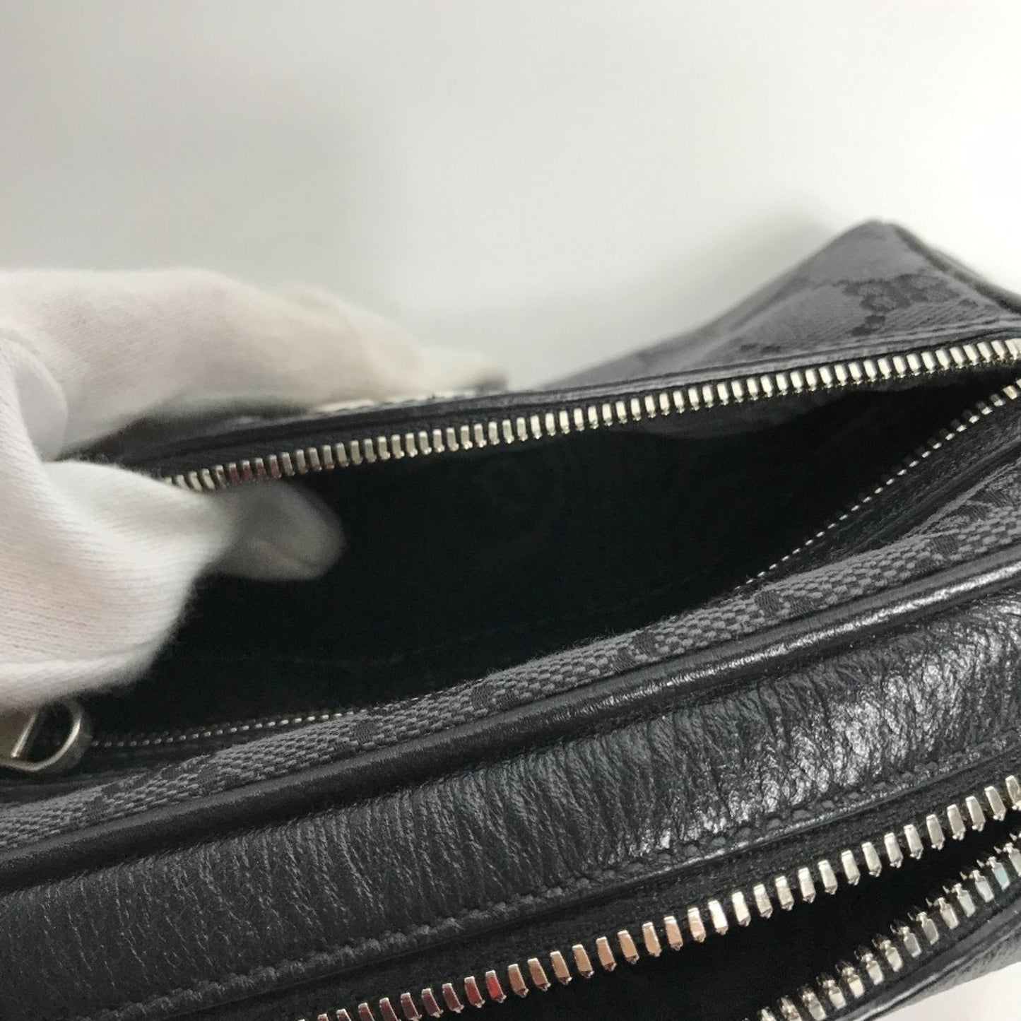 Gucci Black Canvas Leather Pochette Shoulder Bag
