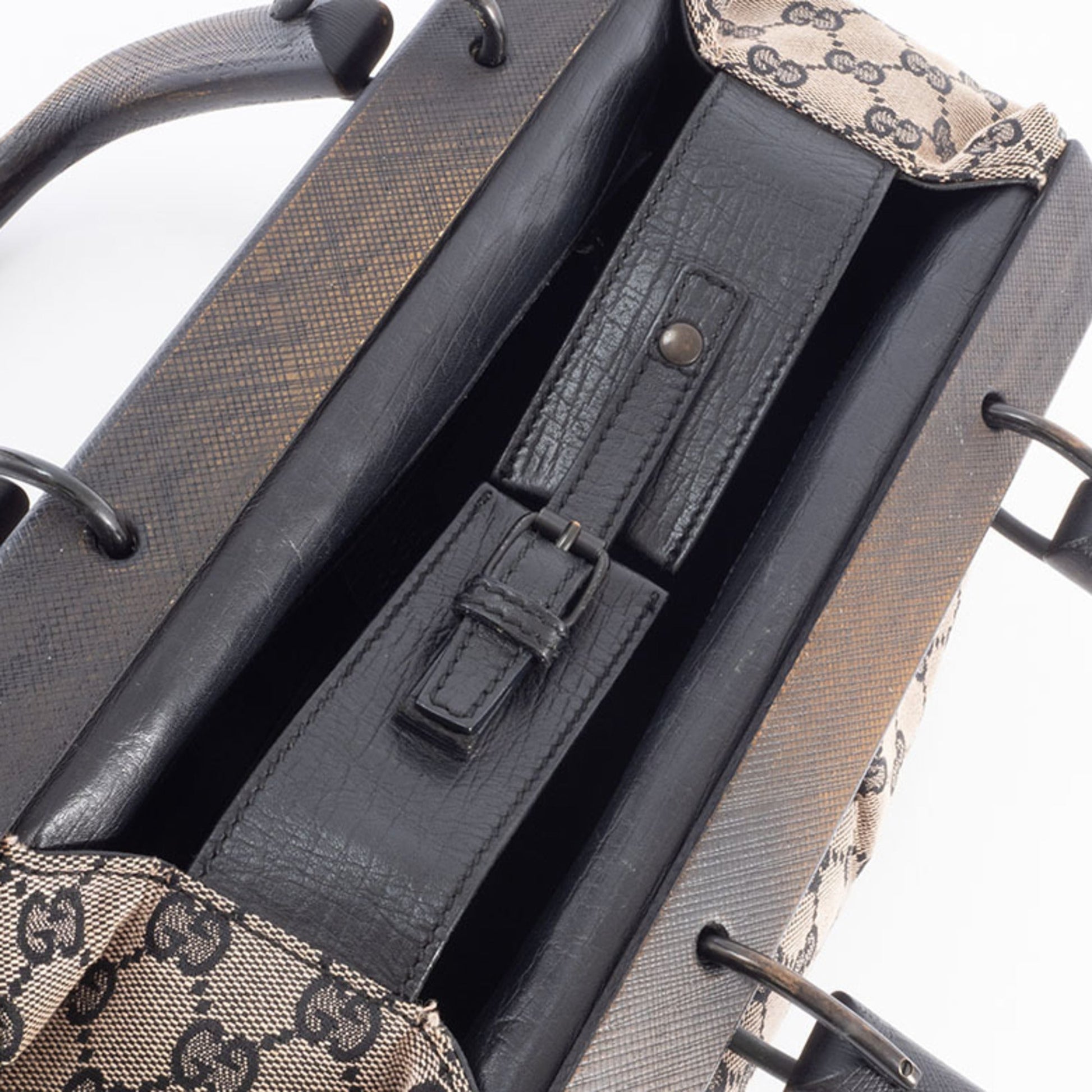 Gucci Gg Canvas Beige Black Gg Canvas Leather Handbag