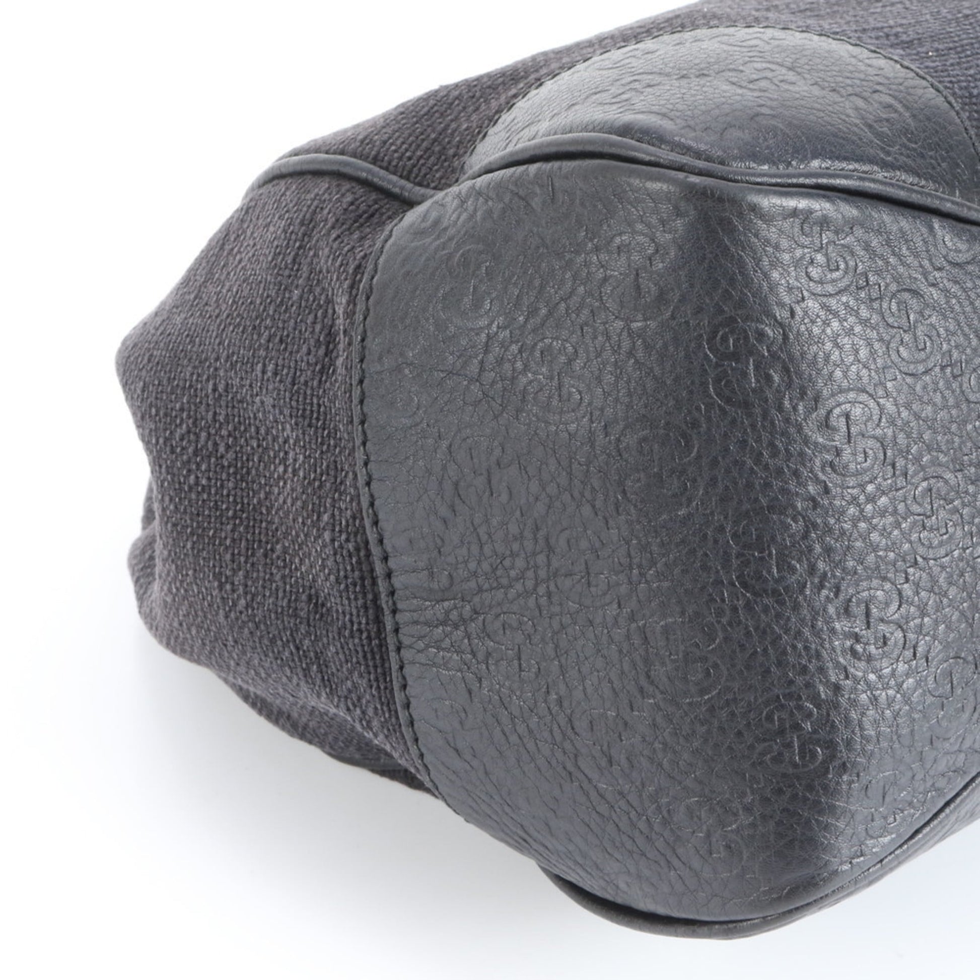 Gucci Black Leather Canvas Shoulder Bag
