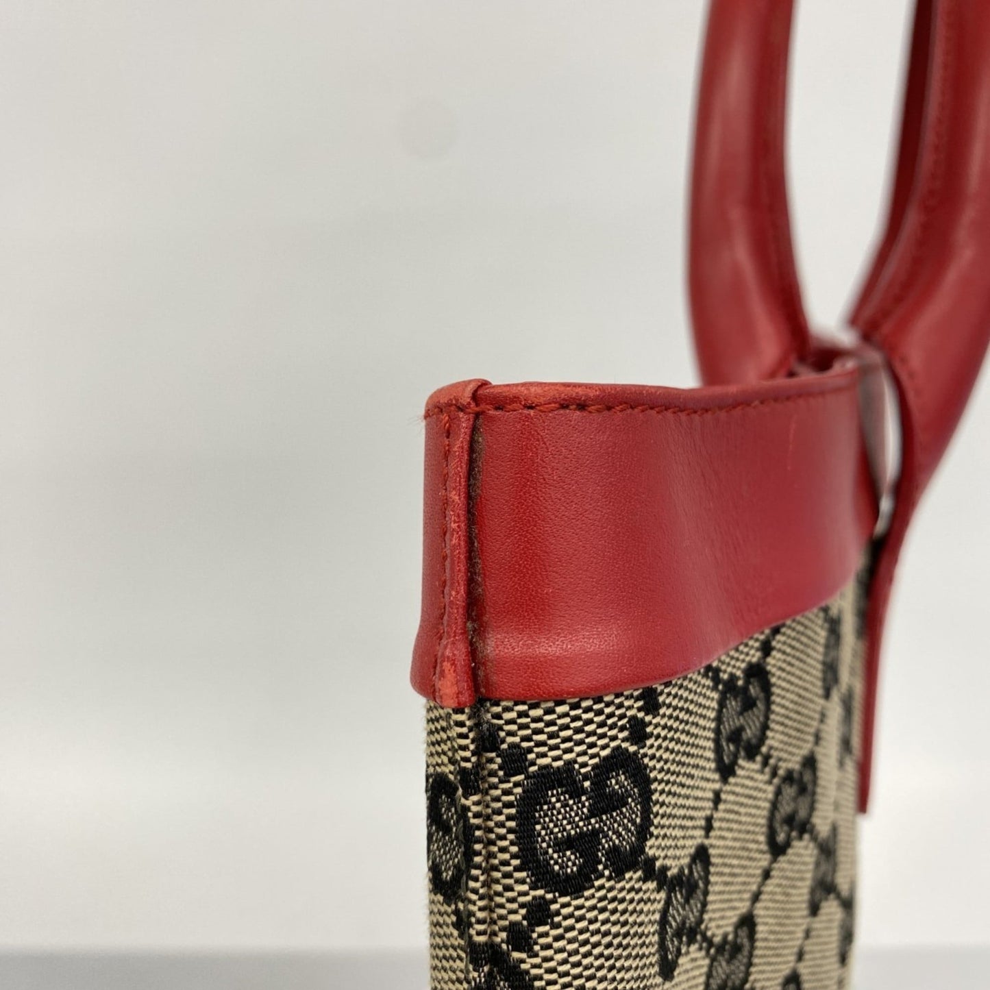 Gucci Beige Black Red Color Canvas Tote Bag