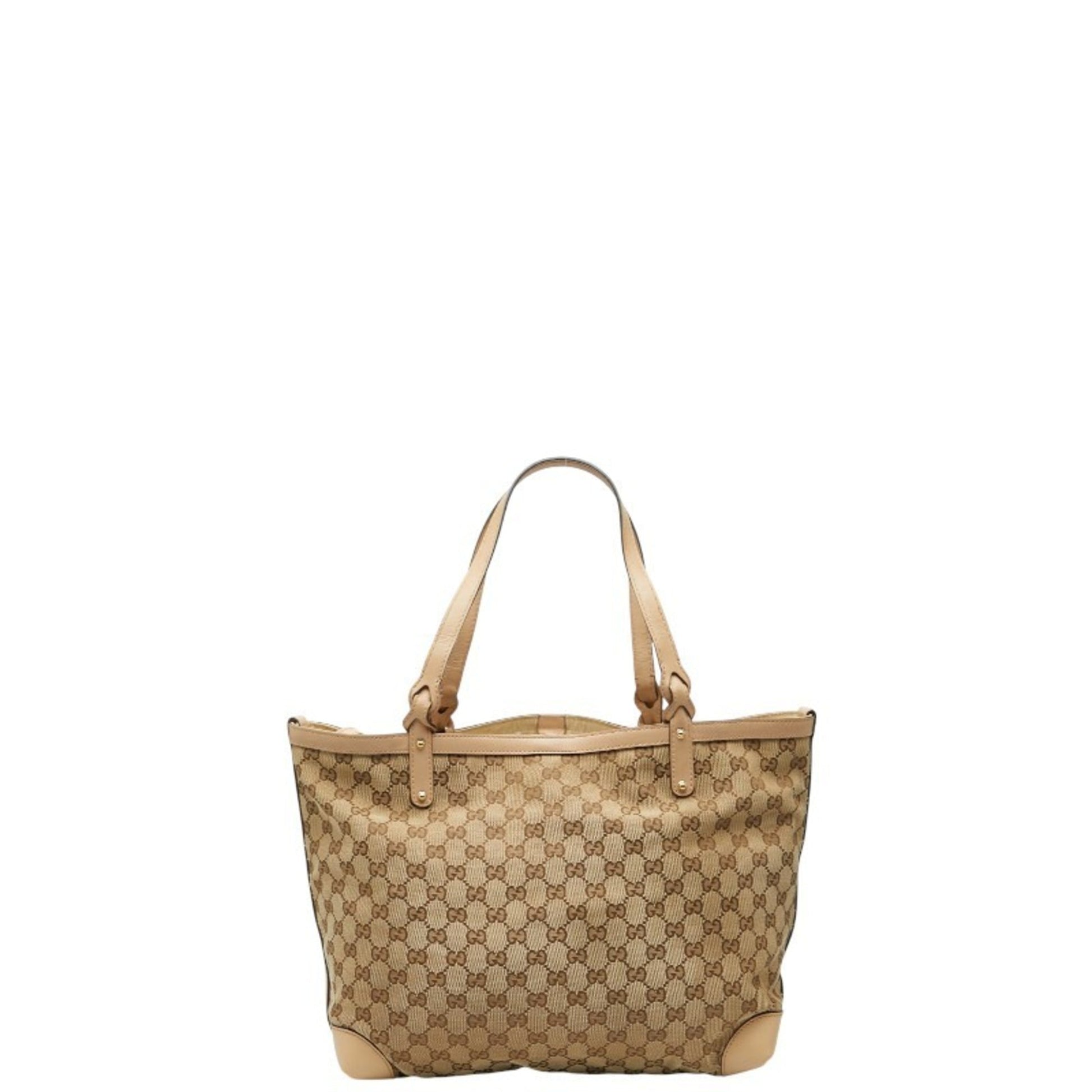 Gucci Gg Canvas Beige Brown Gg Canvas Leather Tote Bag
