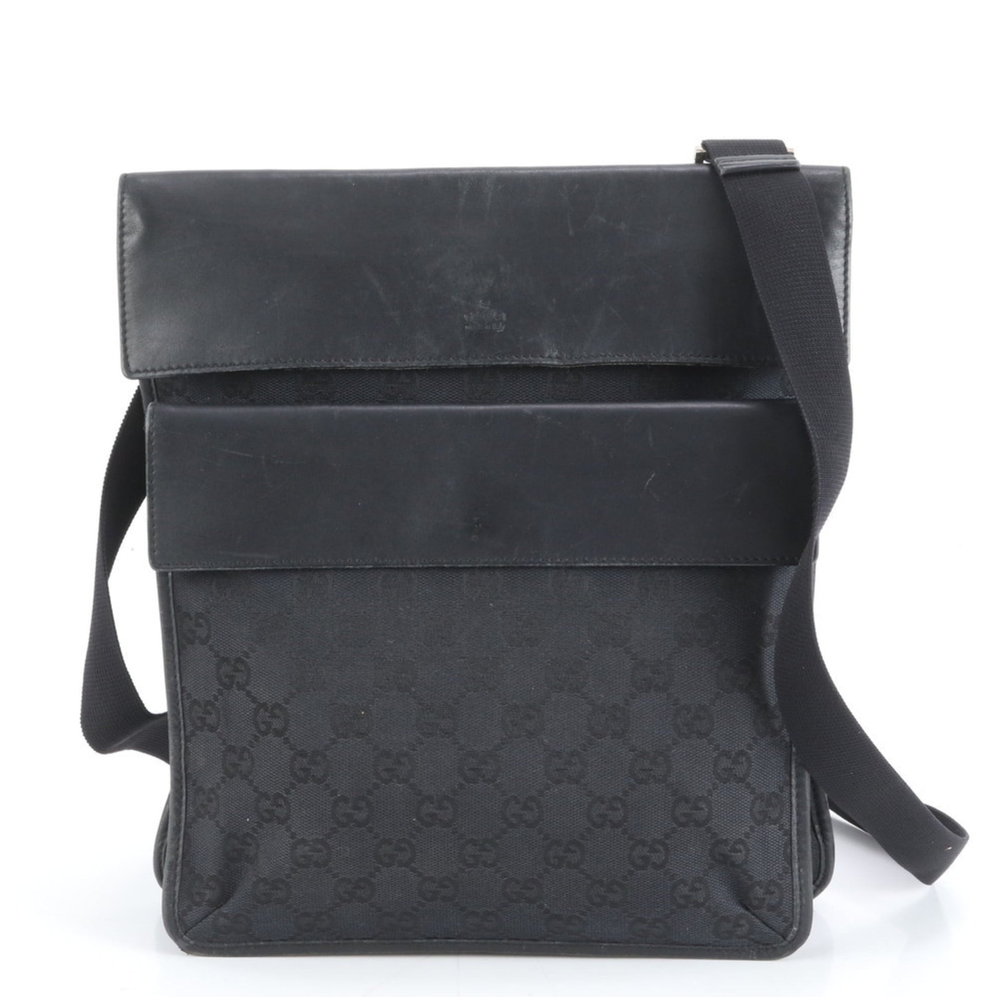 Gucci Black Leather Canvas Shoulder Bag