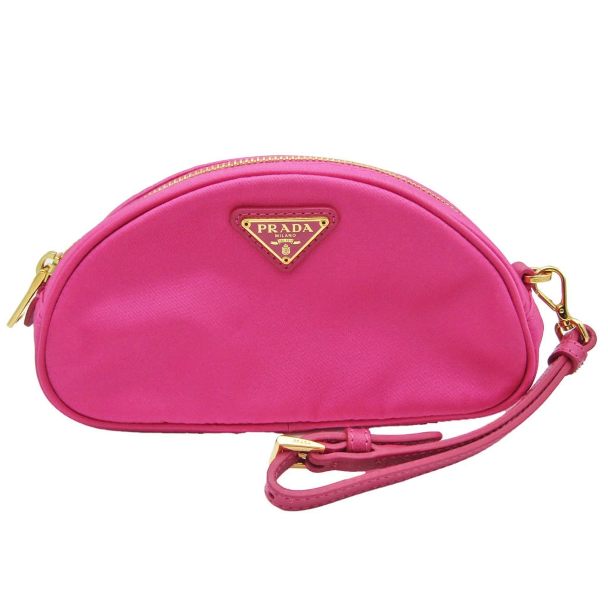 Prada Women Pouch Luxury Handbag Leather Nylon Pink Clutch Bag