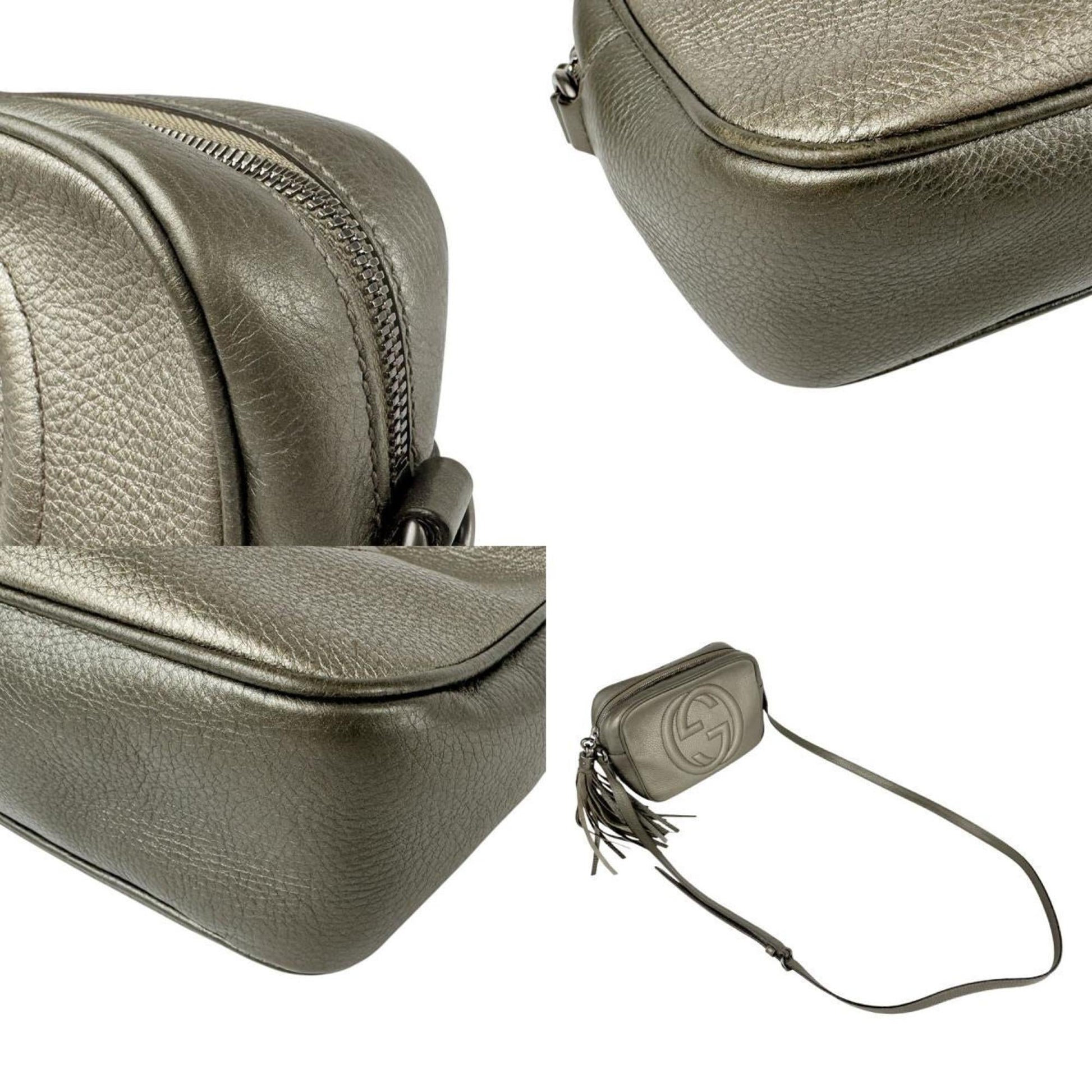 Gucci Gold Gray Khaki Leather Shoulder Bag