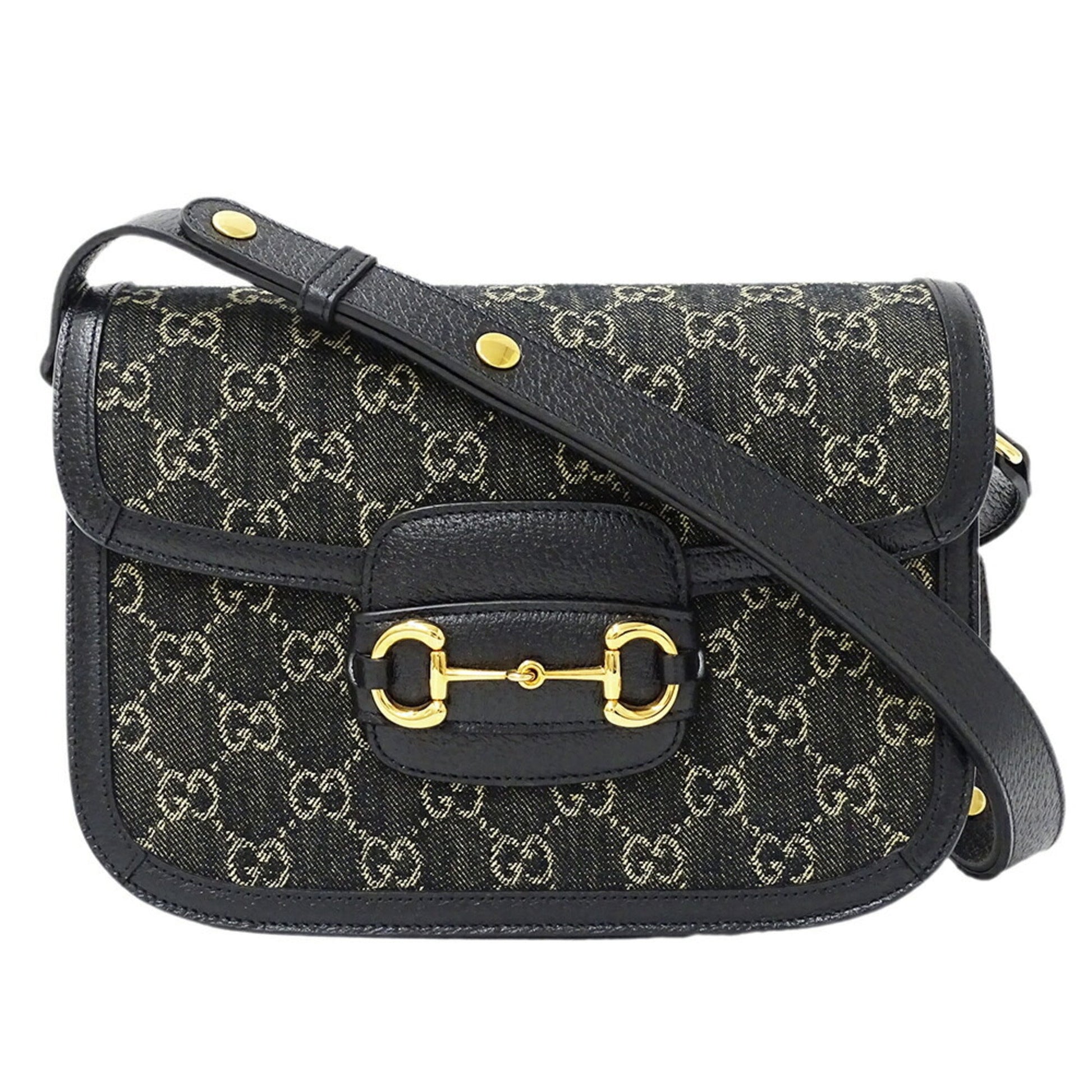 Gucci Horsebit Black Denim Shoulder Bag
