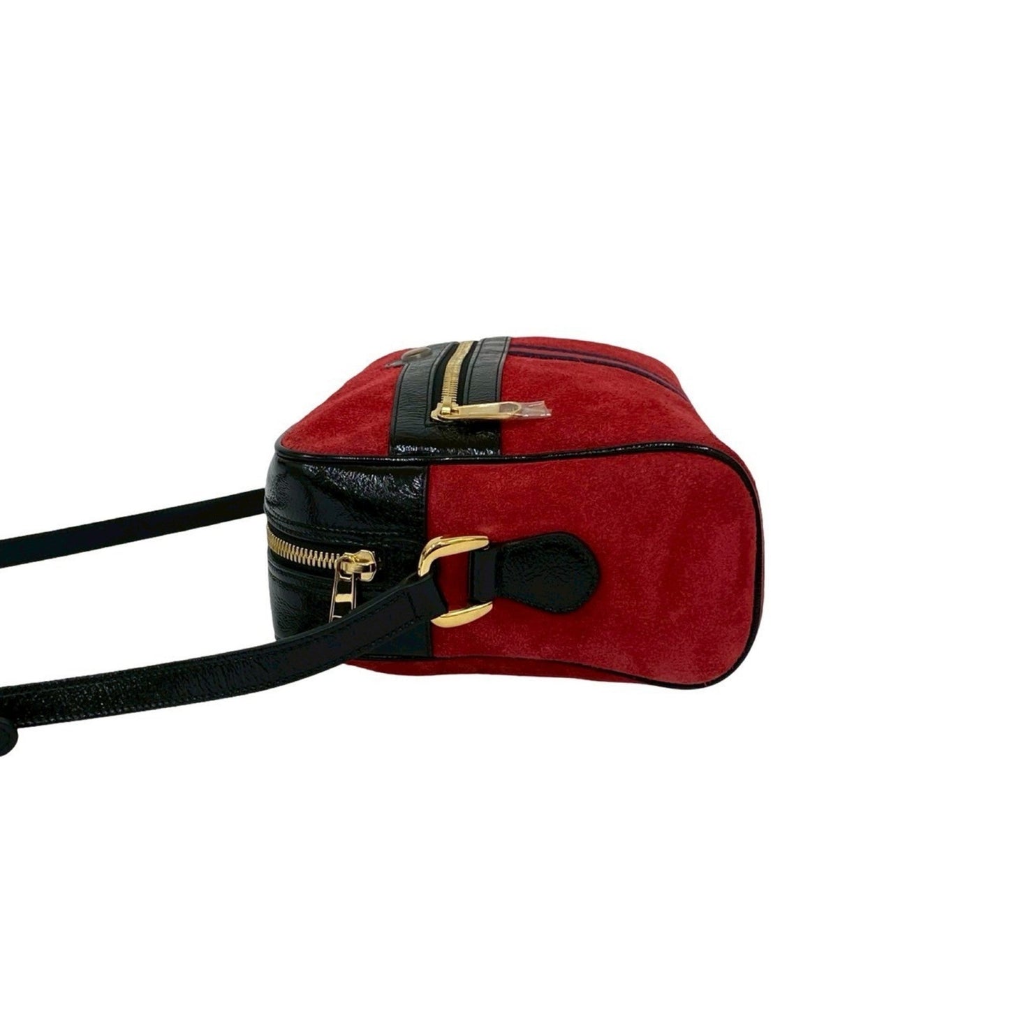 Gucci Black Red Color Patent Leather Suede Shoulder Bag
