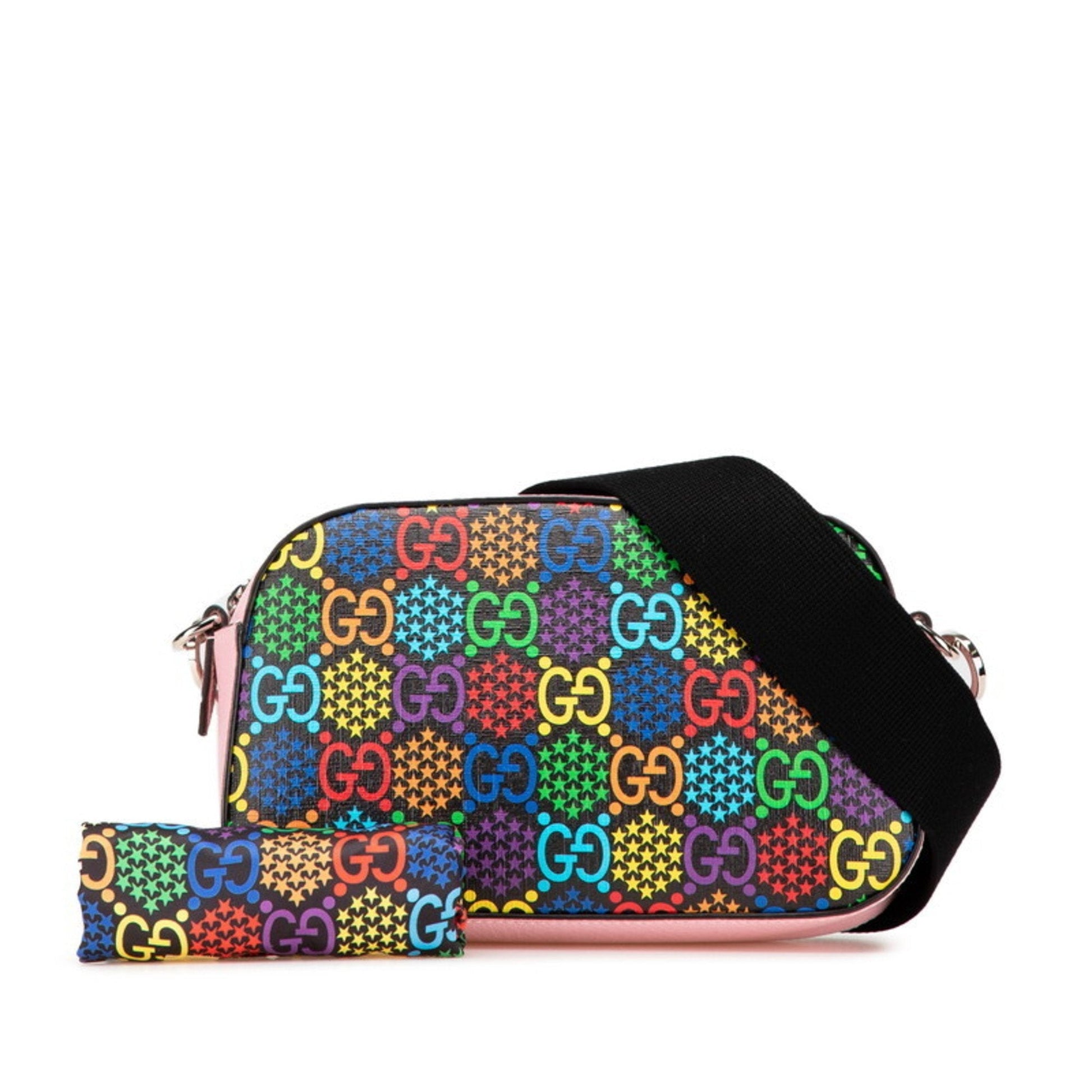 Gucci Black Multi-Color Pink Pvc Leather Shoulder Bag
