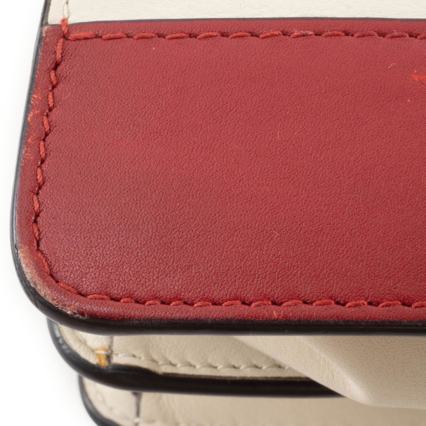 Gucci Ivory Navy Red Color Bamboo Leather Shoulder Bag