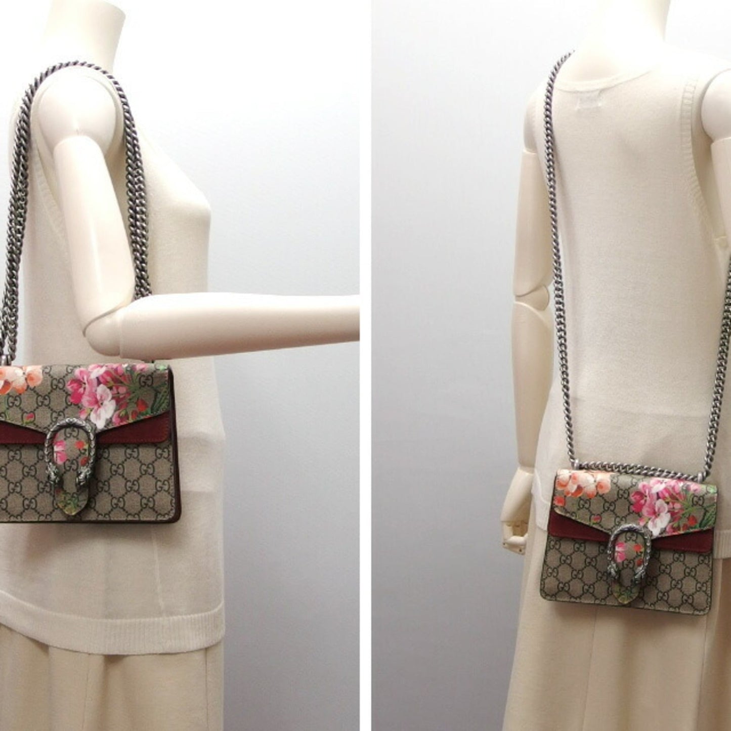 Gucci Beige Bordeaux Pink Coated Canvas Suede Shoulder Bag