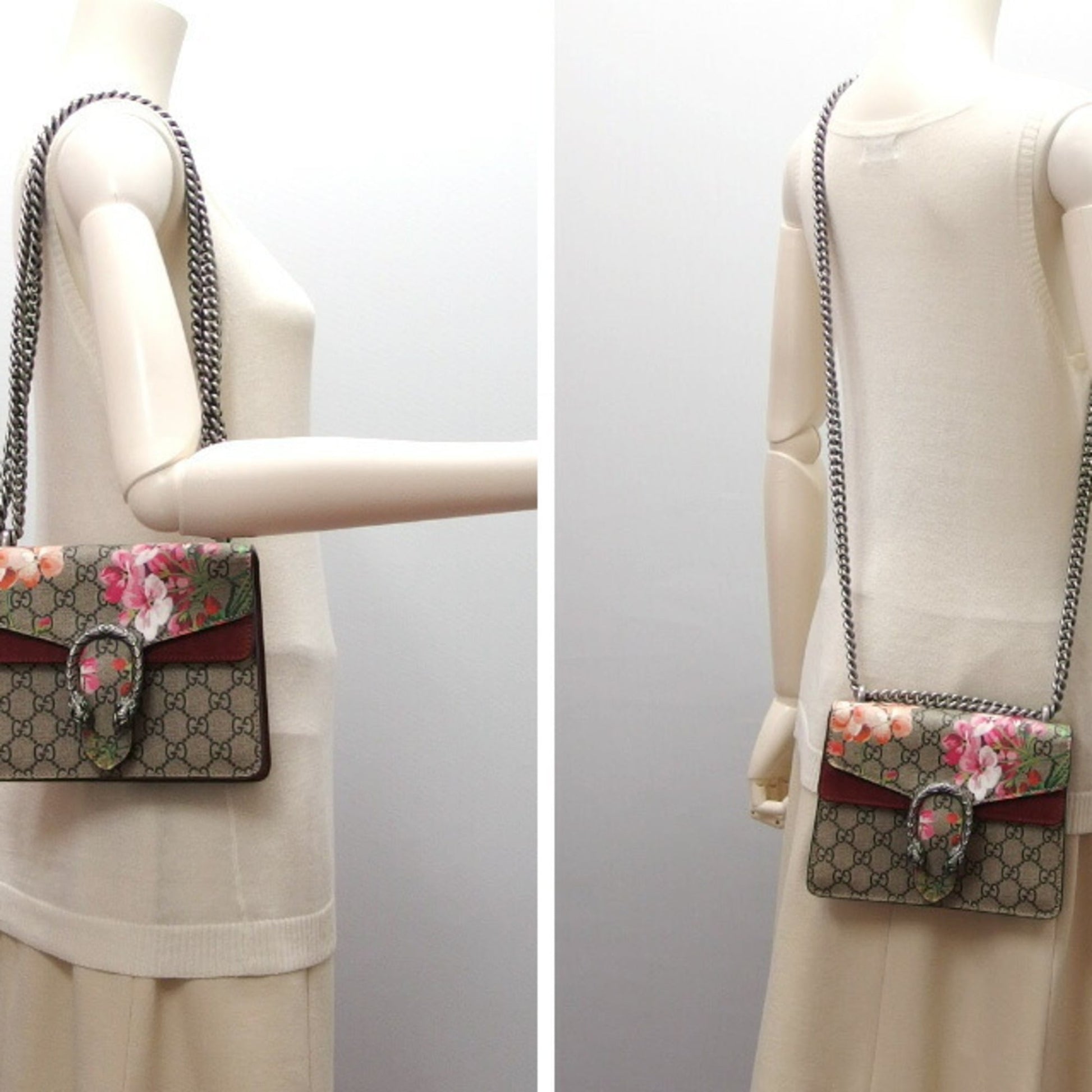 Gucci Beige Bordeaux Pink Coated Canvas Suede Shoulder Bag