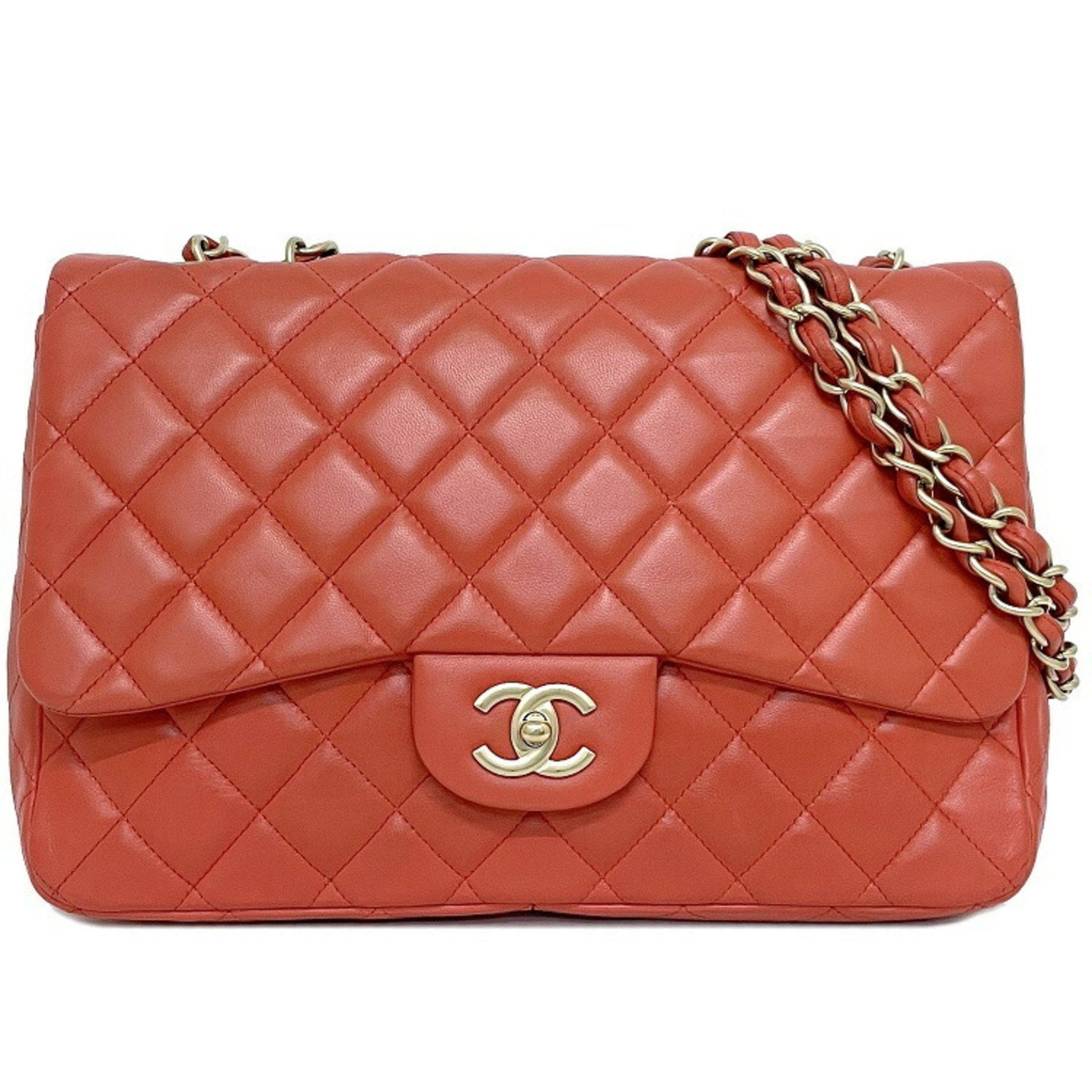 Chanel Chain Shoulder Bag 30 Red Gold Matrasse A58600 Mat Metal Fittings Leather Lambskin 13s CHANEL Single Flap Turn Lock Medium Quilting Ladies