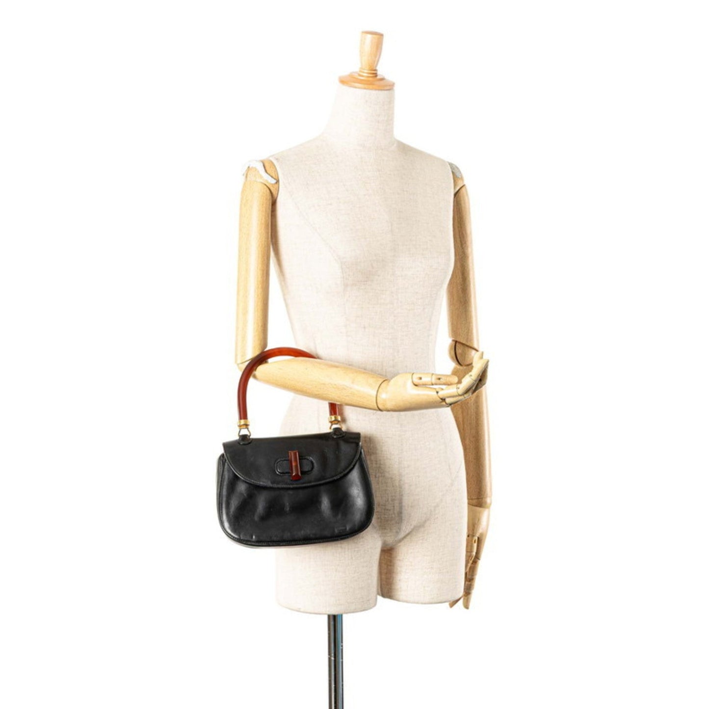 Gucci Black Brown Leather Plastic Handbag