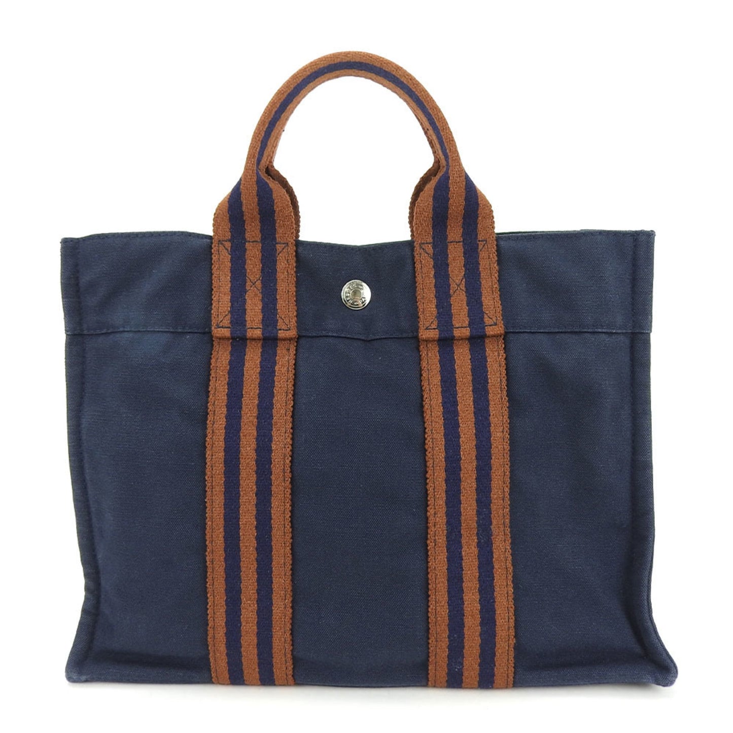 Hermes Tote Bag Canvas Brown Navy
