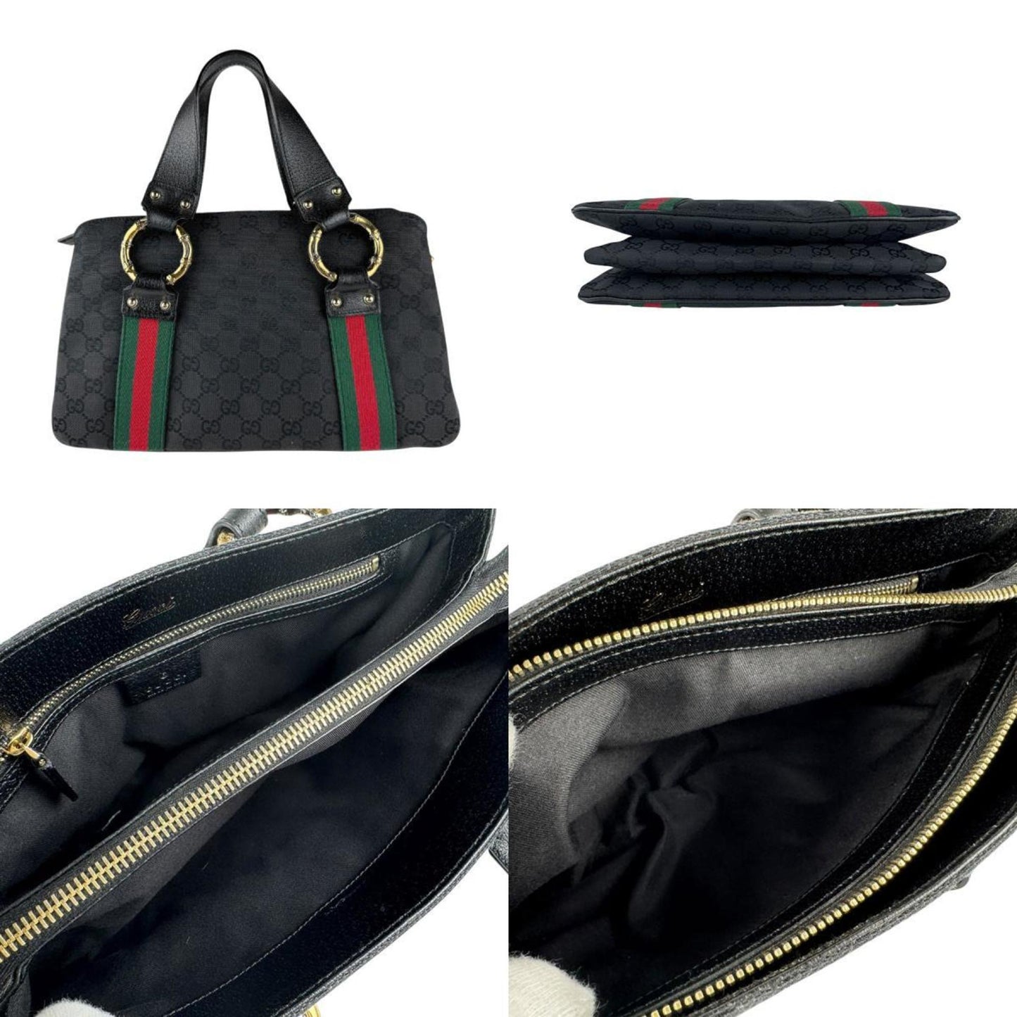 Gucci Black Gg Canvas Leather Handbag