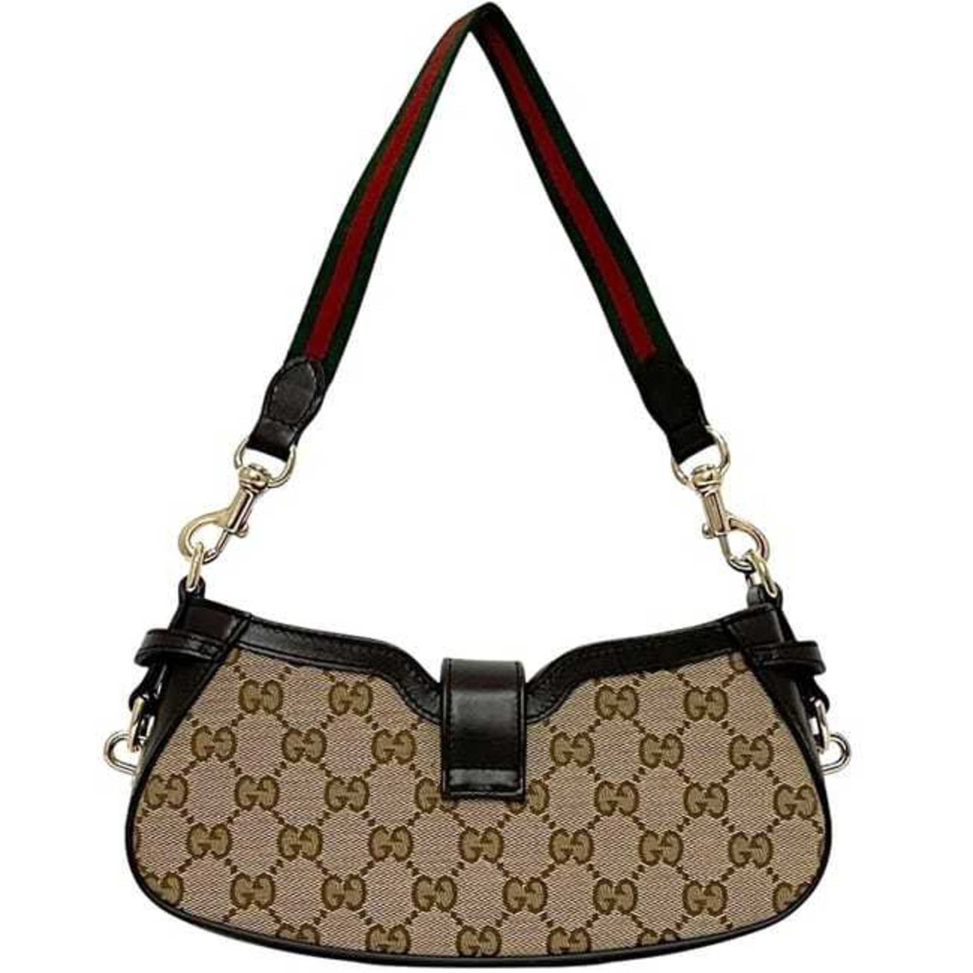 Gucci Beige Brown Canvas Leather Shoulder Bag