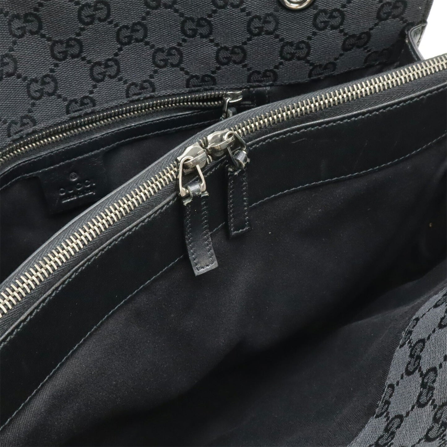 Gucci Black Canvas Leather Shoulder Bag Tote Bag