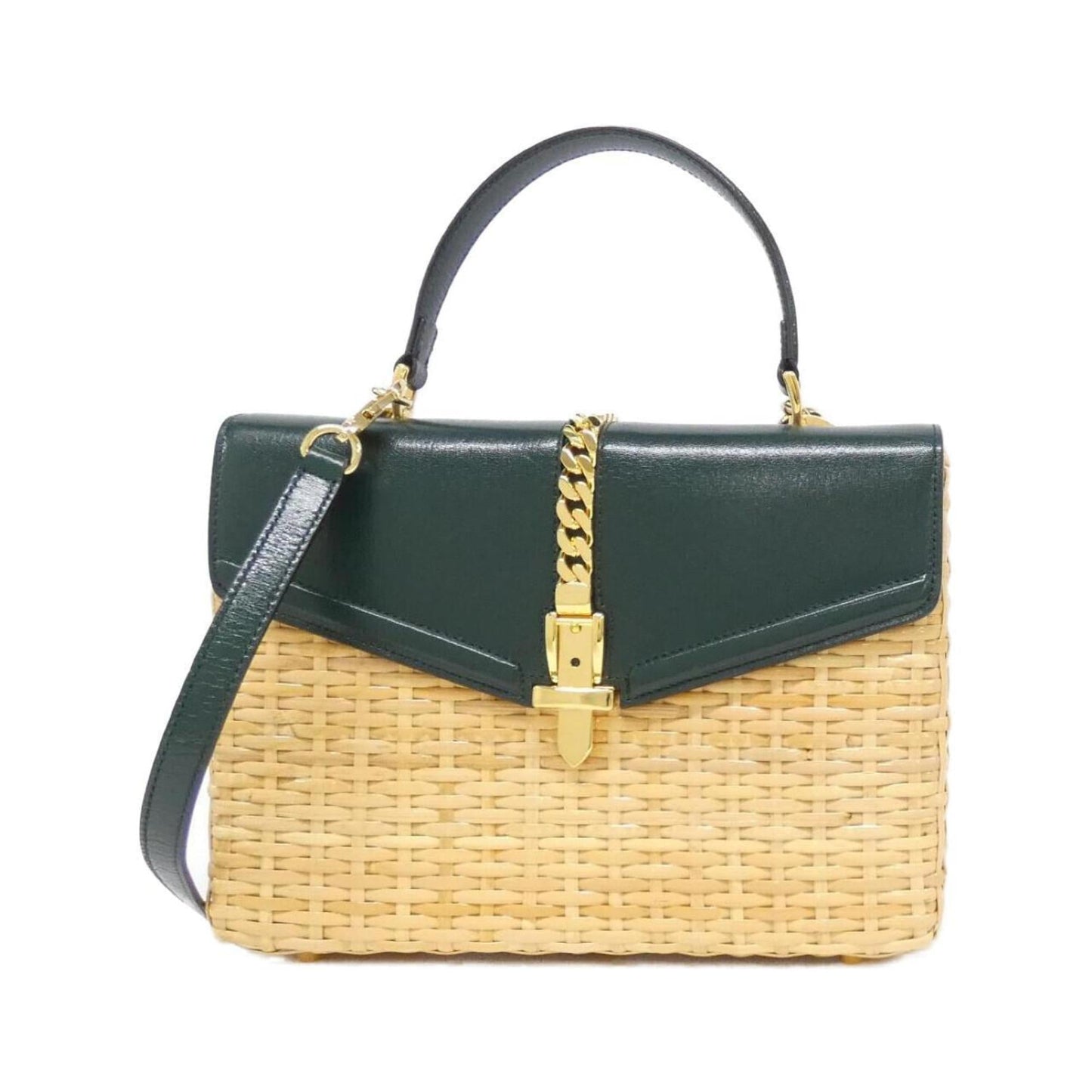 Gucci Beige Green Leather Handbag