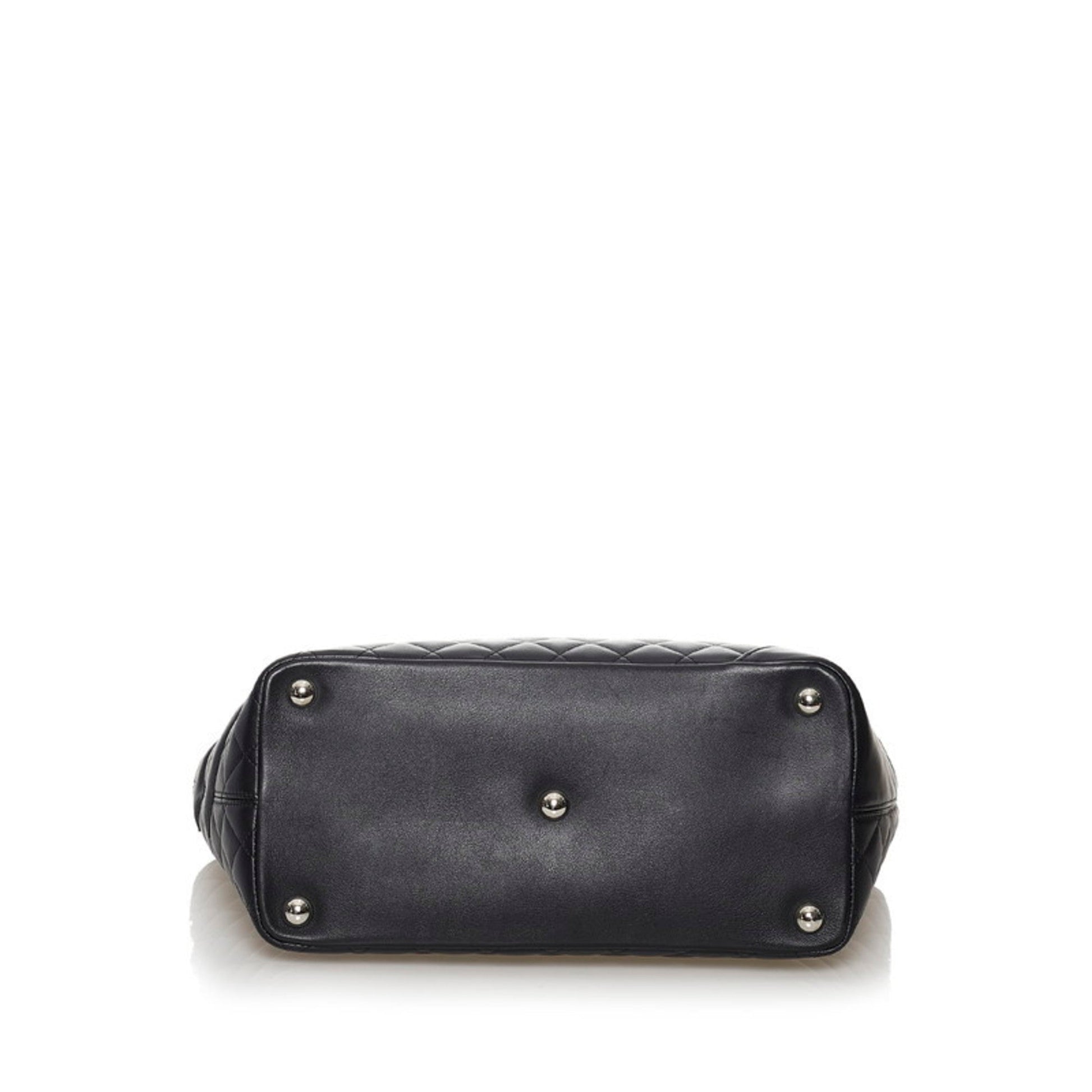 Chanel Cambon Line Large Tote Bag Black Lambskin Ladies