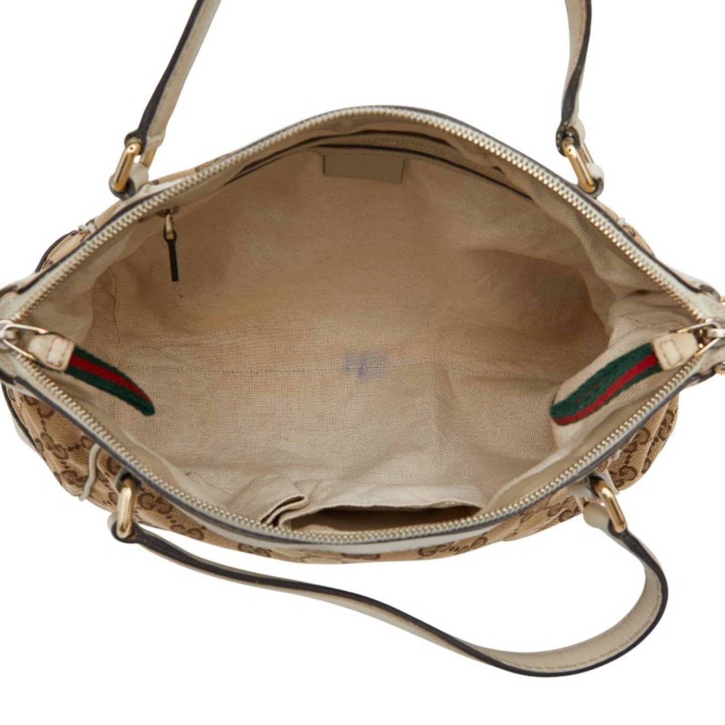 Gucci Beige Ivory Canvas Leather Shoulder Bag Tote Bag