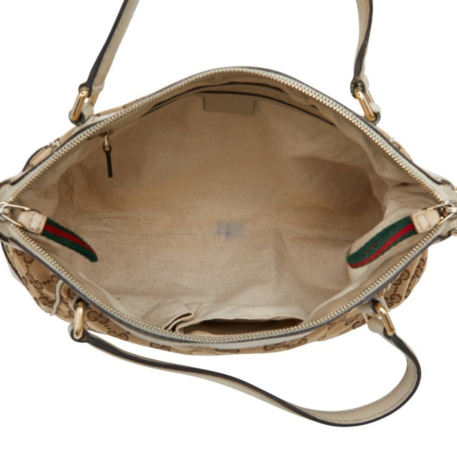 Gucci Beige Ivory Canvas Leather Shoulder Bag Tote Bag