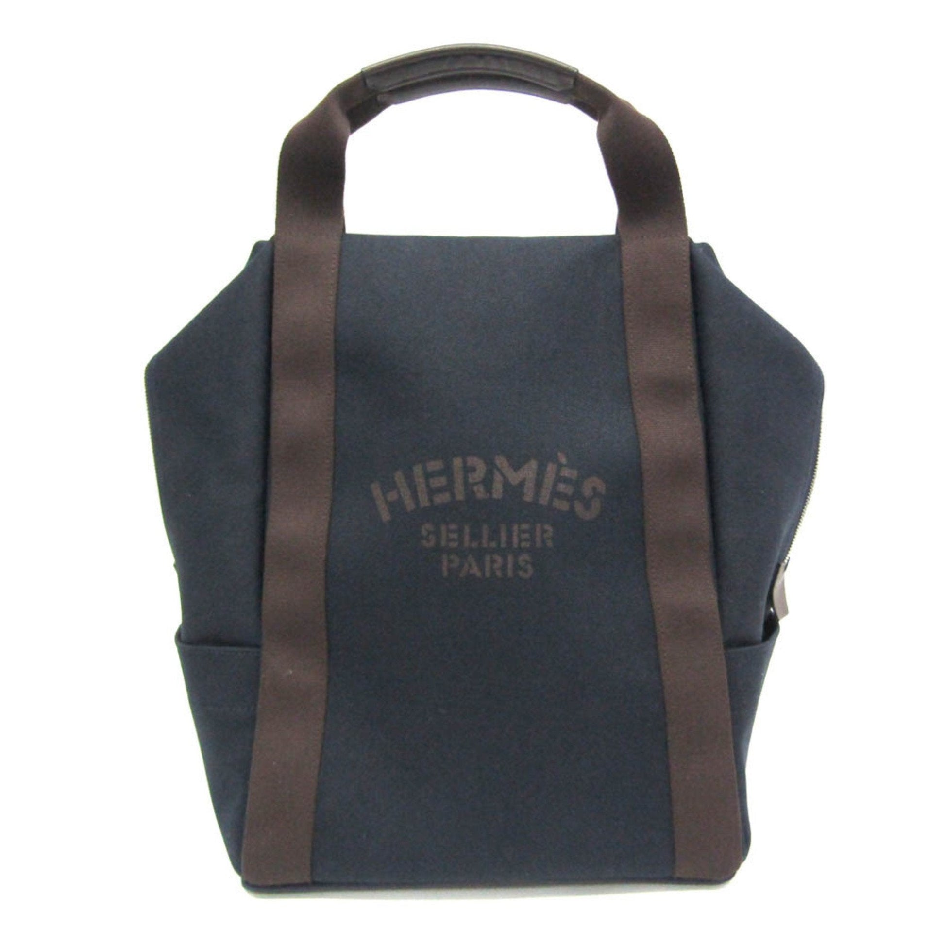 Hermes Toile Chevron Backpack Leather Navy