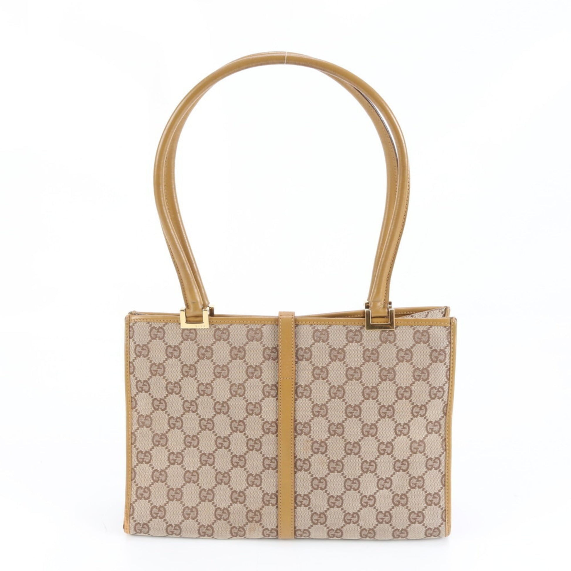 Gucci Brown Leather Canvas Shoulder Bag