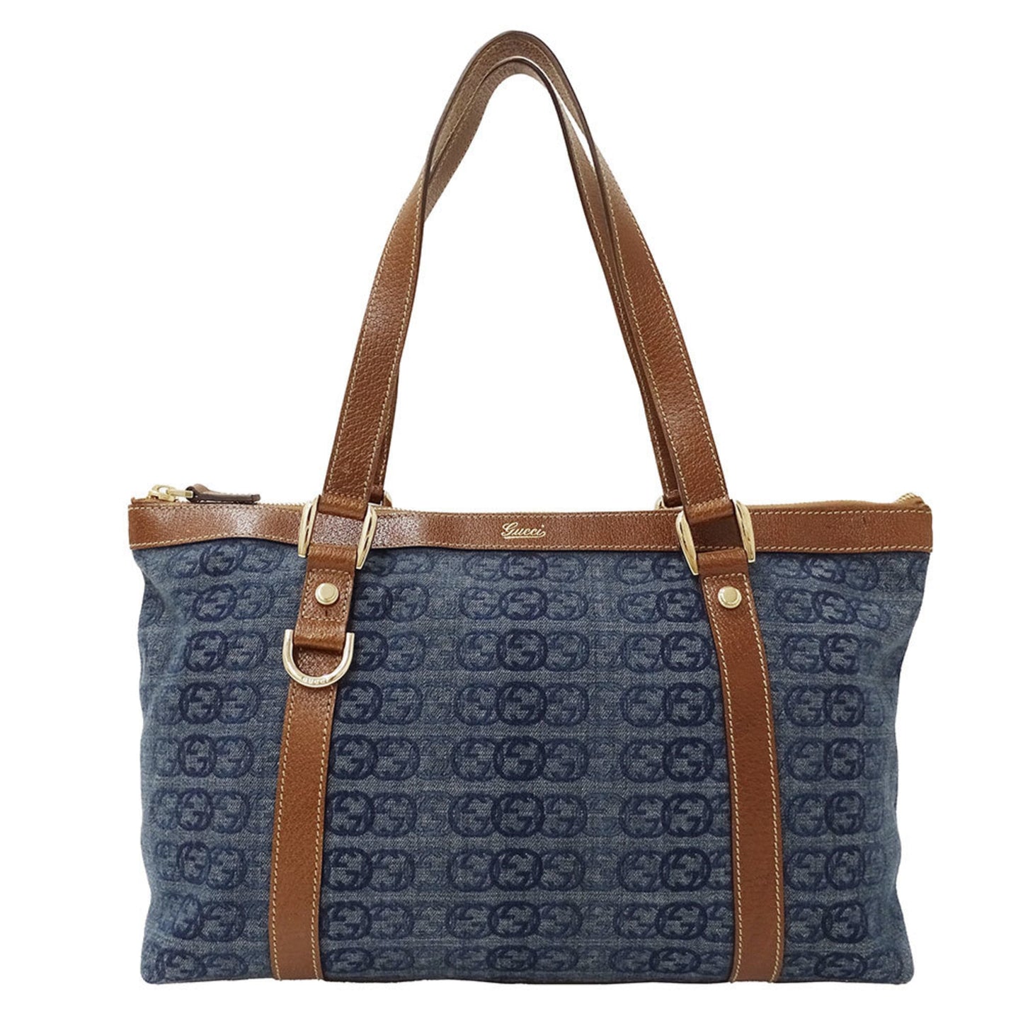 Gucci Blue Brown Denim Tote Bag