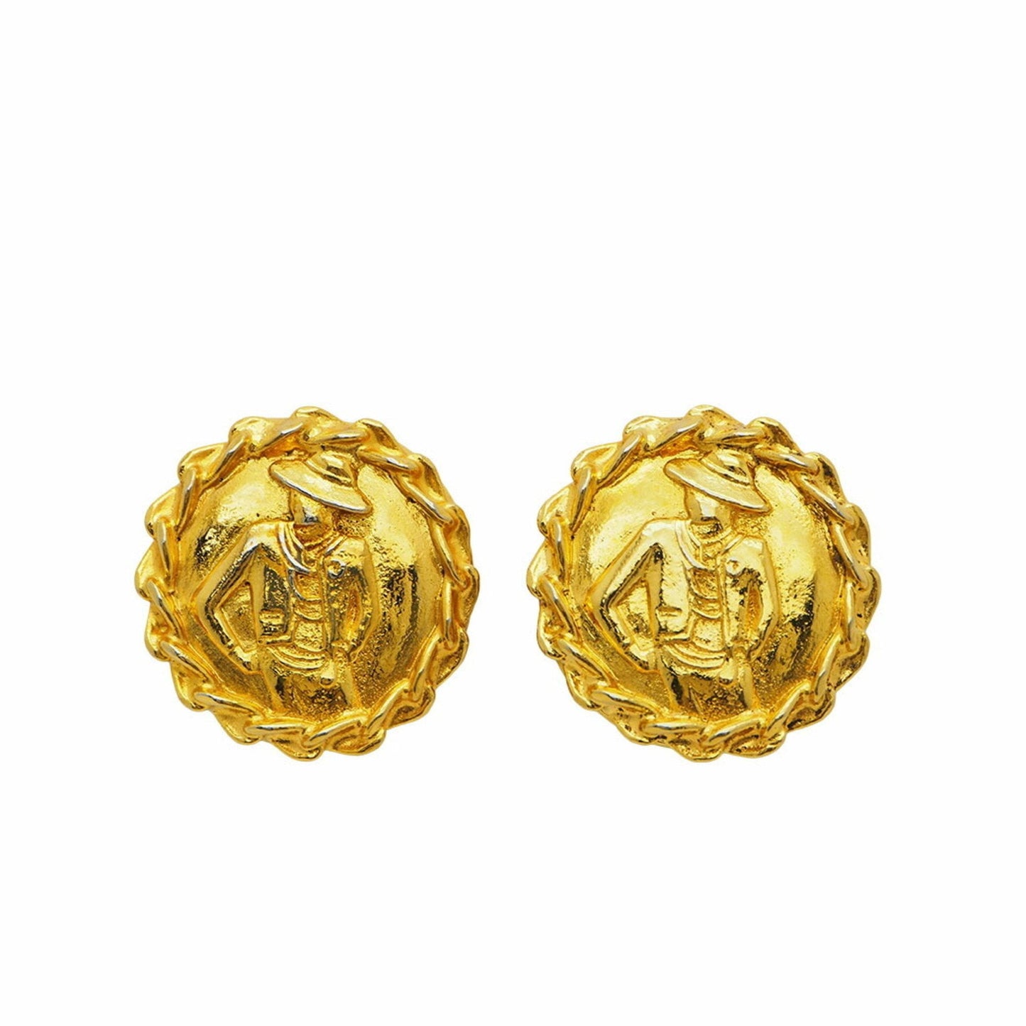 CHANEL   Round Mademoiselle Earrings Chain Around Gold