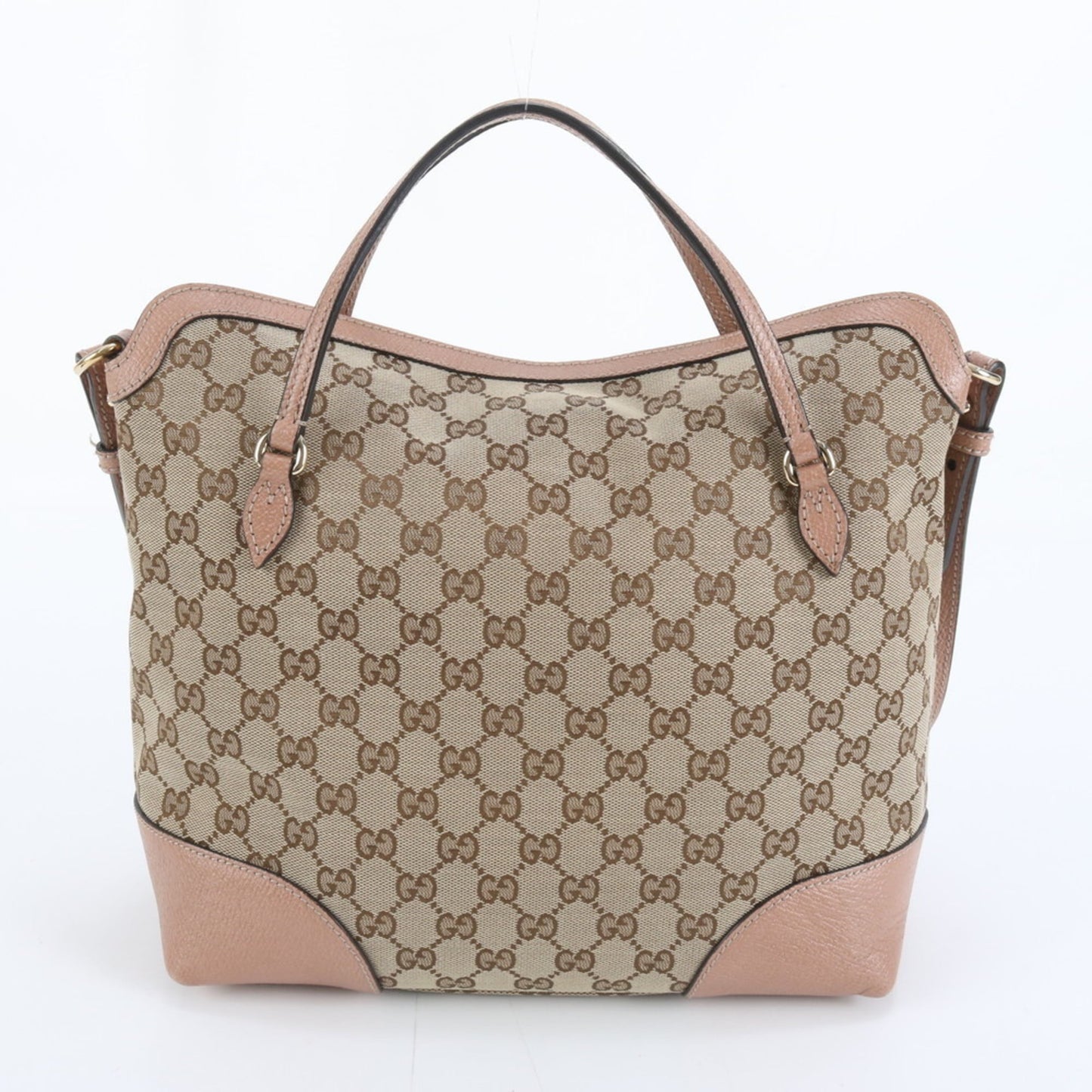 Gucci Pink Beige Leather Canvas Tote Bag