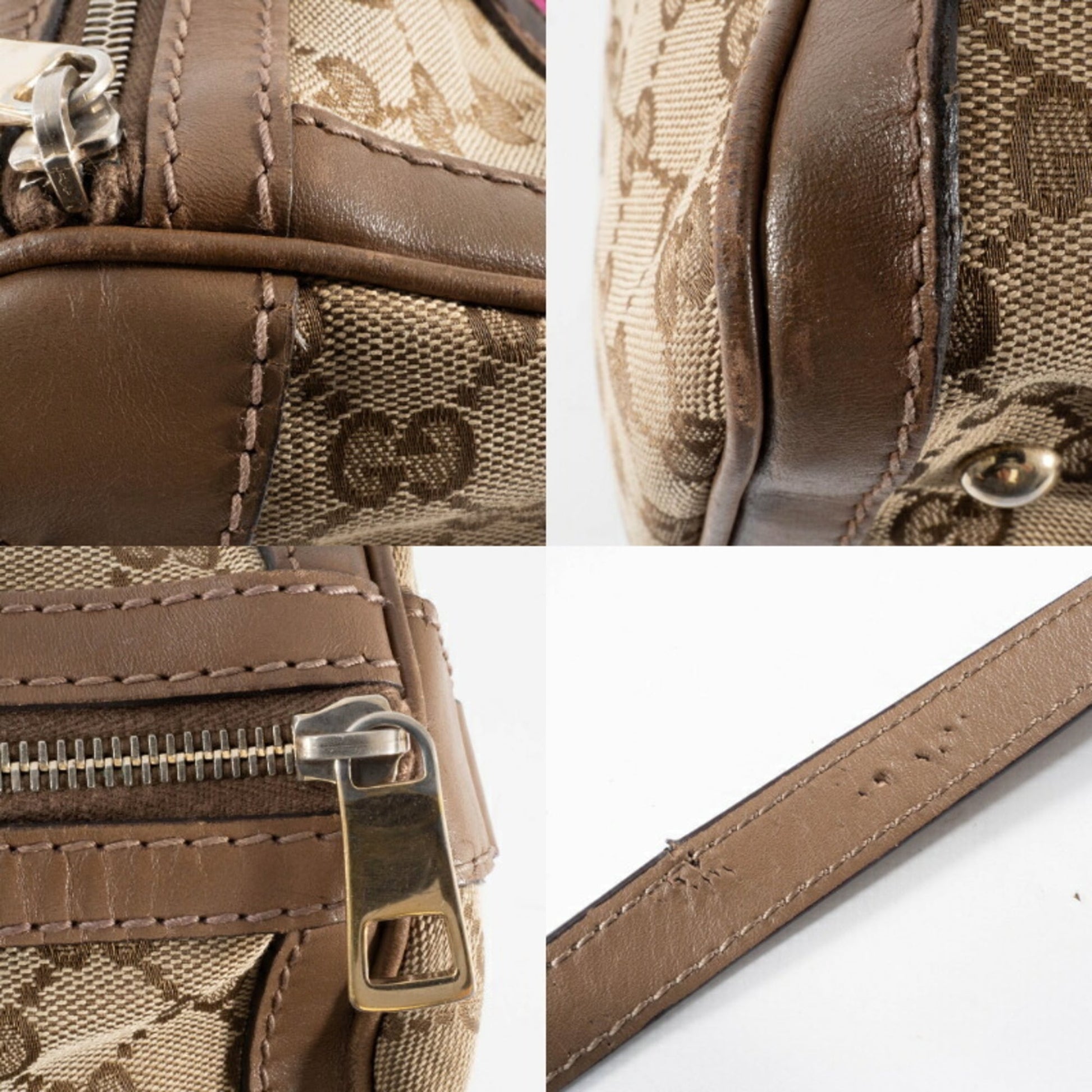 Gucci Brown Pink Gg Canvas Leather Boston Bag Shoulder Bag