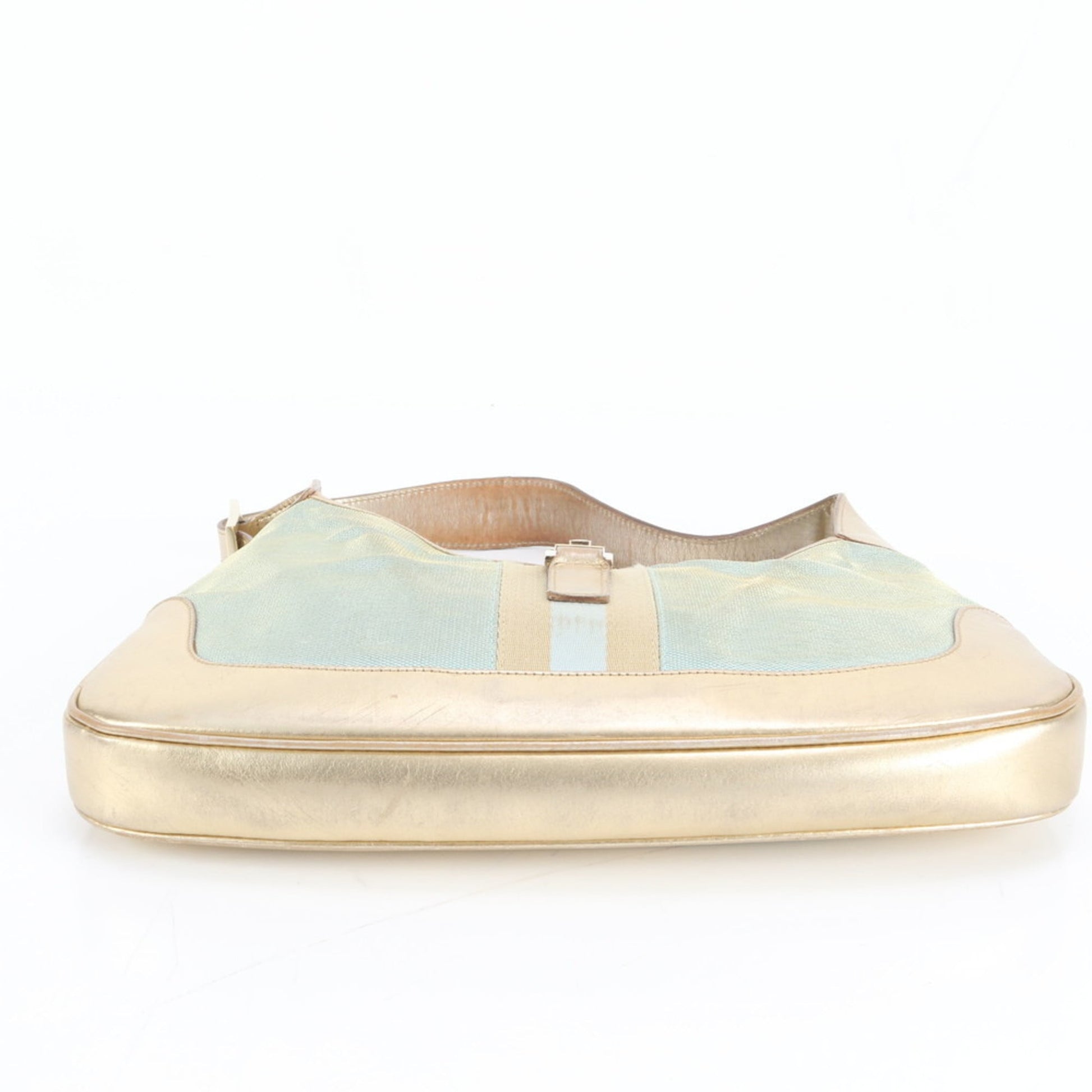 Gucci Blue Gold Leather Canvas Shoulder Bag
