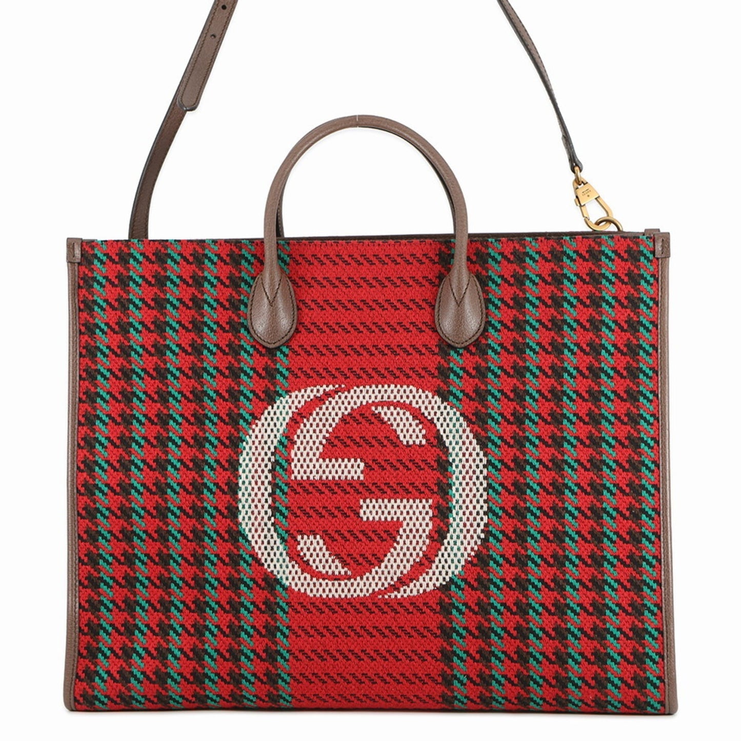 Gucci Multi-Color Red Brown Tweed Leather Shoulder Bag Tote Bag
