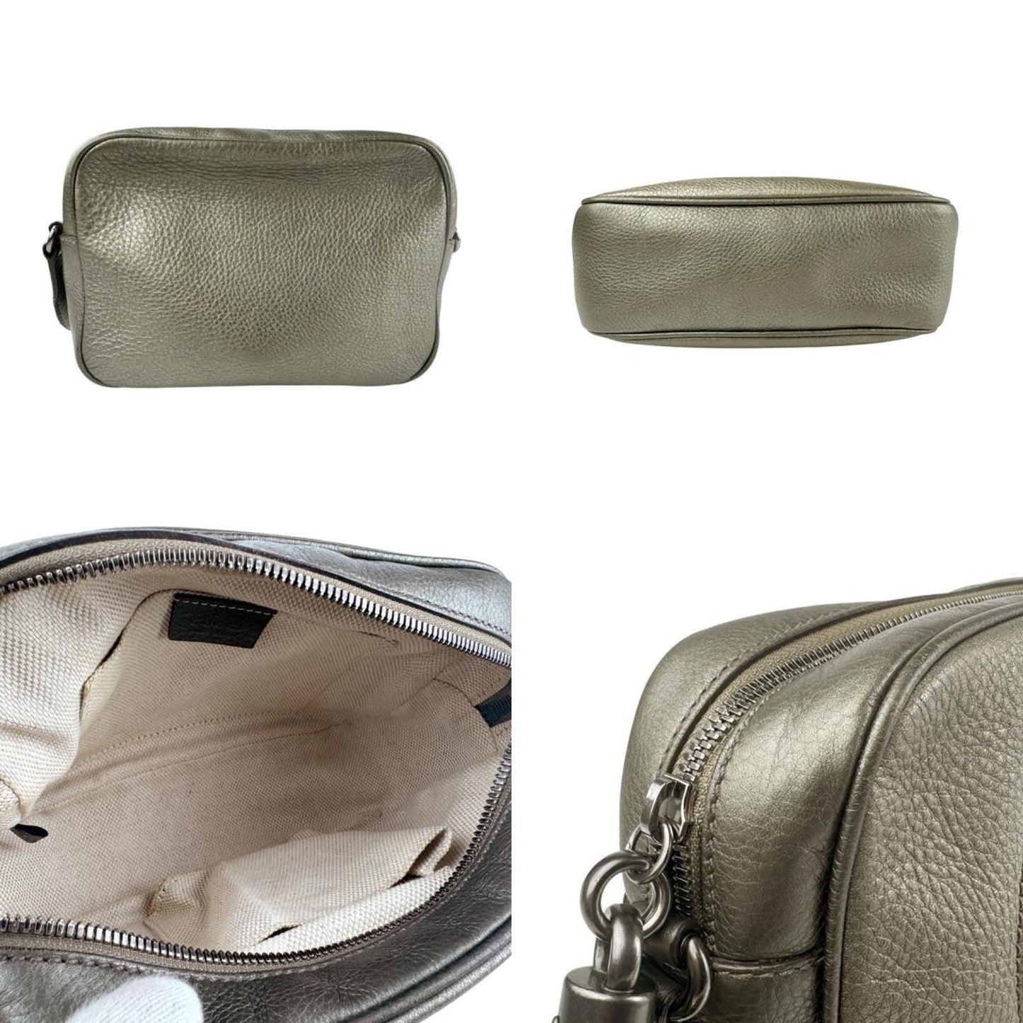 Gucci Gold Gray Khaki Leather Shoulder Bag